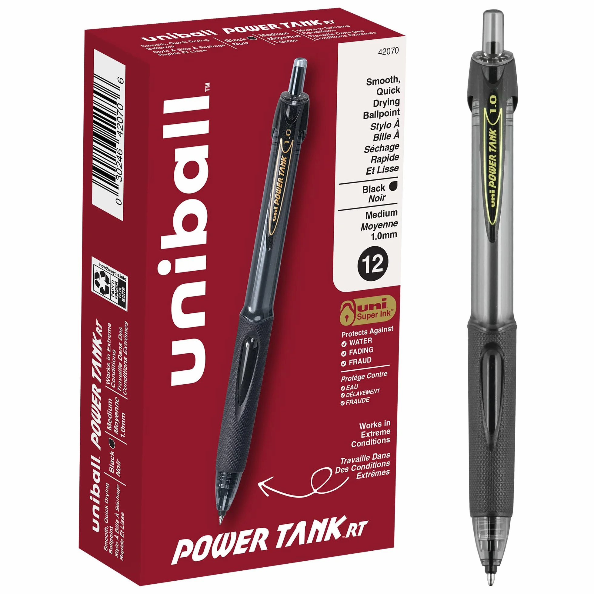 uni-ball PowerTank długopisy kulkowe 1,0 mm czarny atrament 12 sztuk
