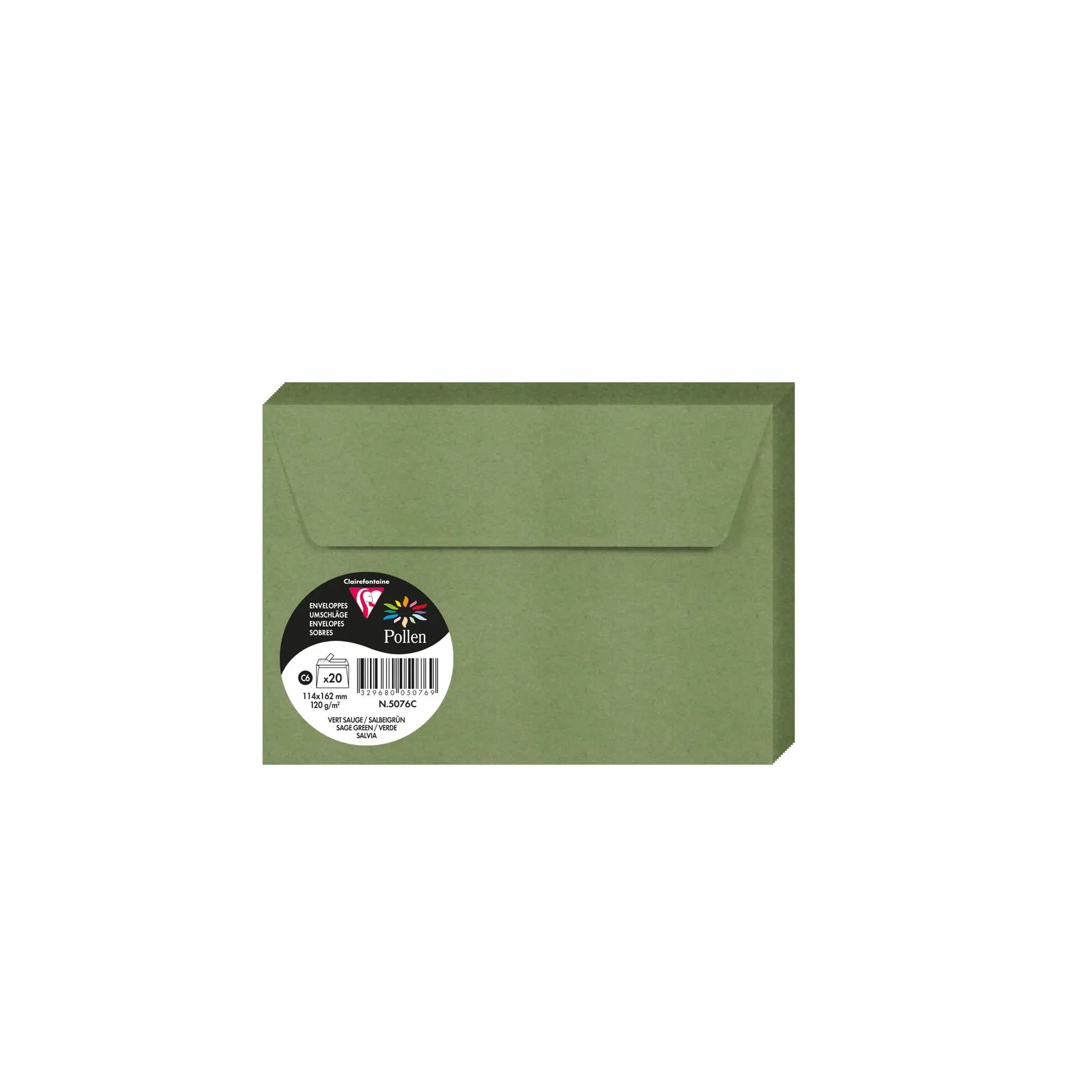 Clairefontaine 5076C Zestaw kopert samoprzylepnych C6 11,4 × 16,2 cm 120 g/m² szałwiowy Pollen