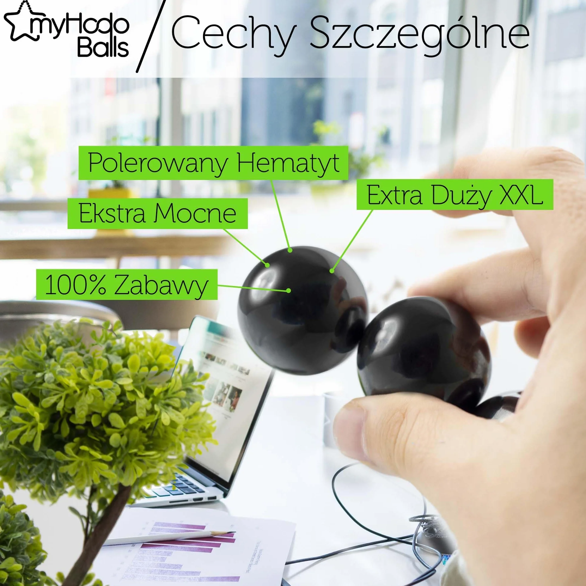 myHodo Kulki magnetyczne 20 mm (10 sztuk), gadżet biurowy i techniczny, antystresowy, pomysł na prezent, magnesy ferrytowe do terapii magnetycznej, prezent reklamowy