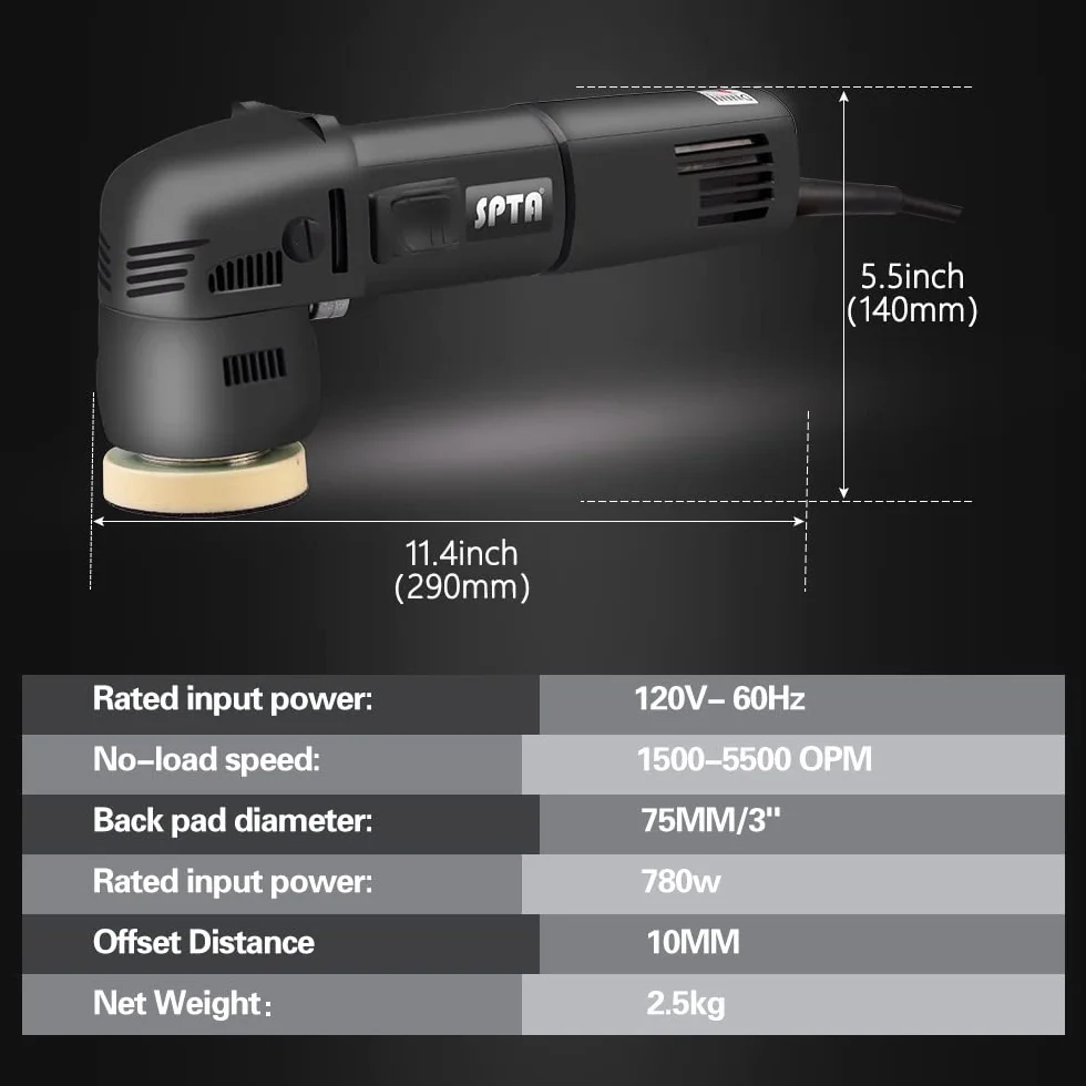Polerka do buforów, SPTA 3 cale 10 mm orbita 780 W polerka orbitalna do automatycznego czyszczenia