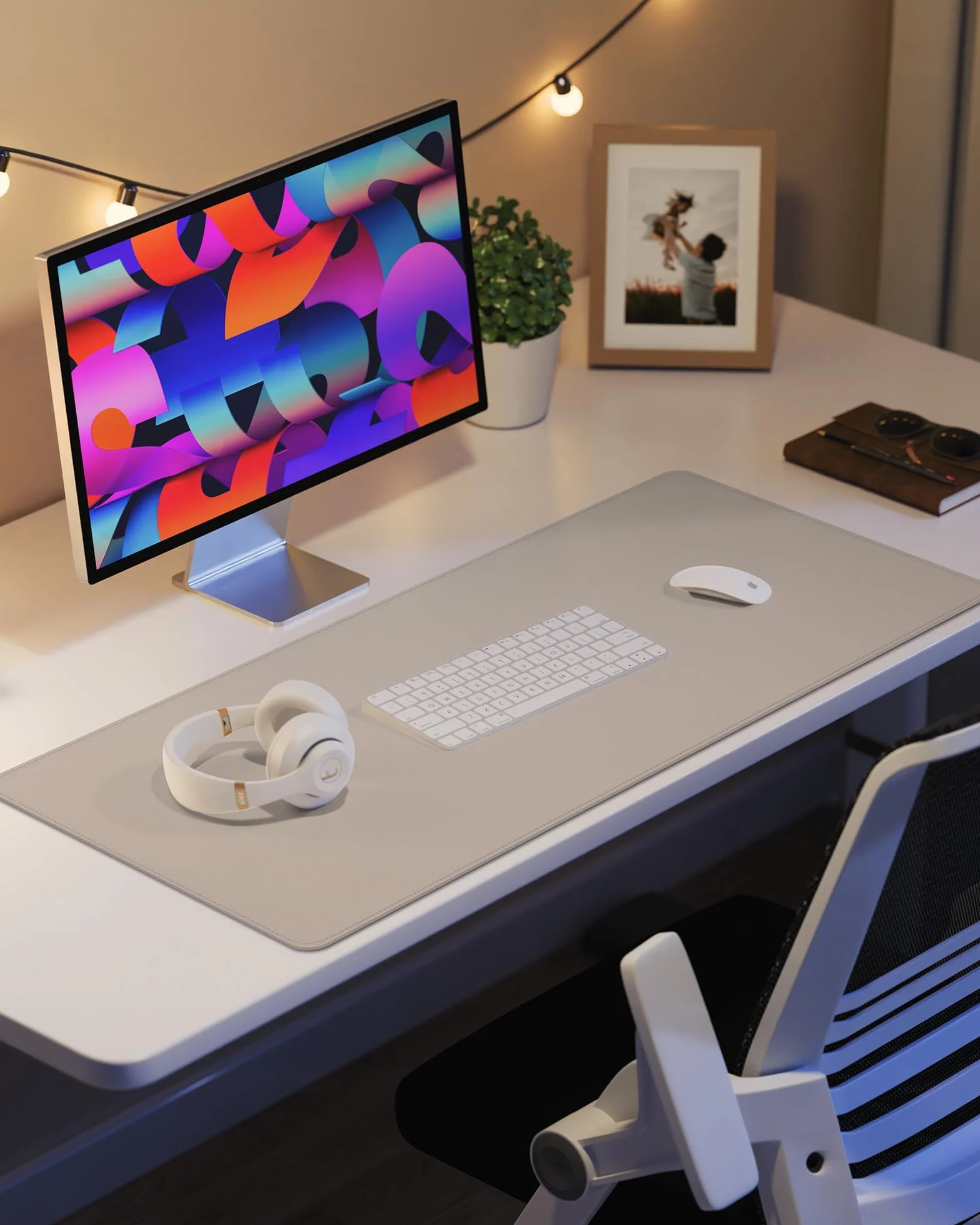 Skórzana podkładka do myszy Biurko Antypoślizgowa Desk Pad Laptop Mouse Pad Mat Wodoodporna podkładka do Pisania do Biuro i Domu (Beżowy, 120x43cm)