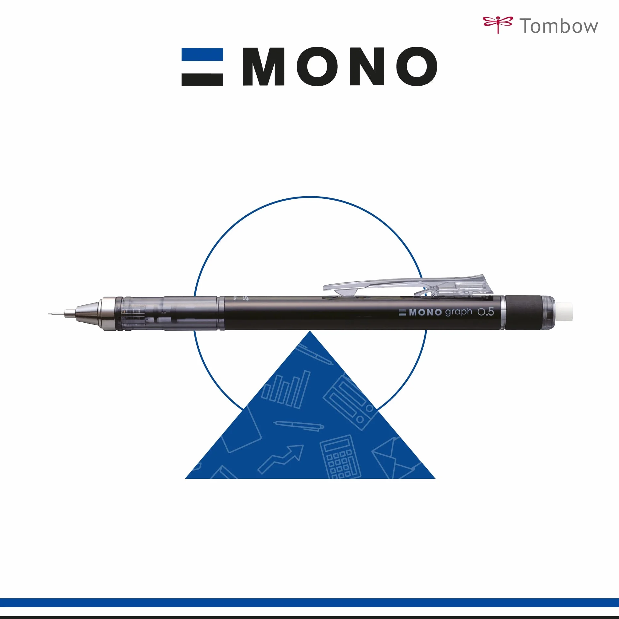 Tombow Ołówek mechaniczny MONO graph 05 matowy fioletowy, grubość kreski 0,5 mm, HB, zintegrowana gumka do ścierania [SH-MG92]