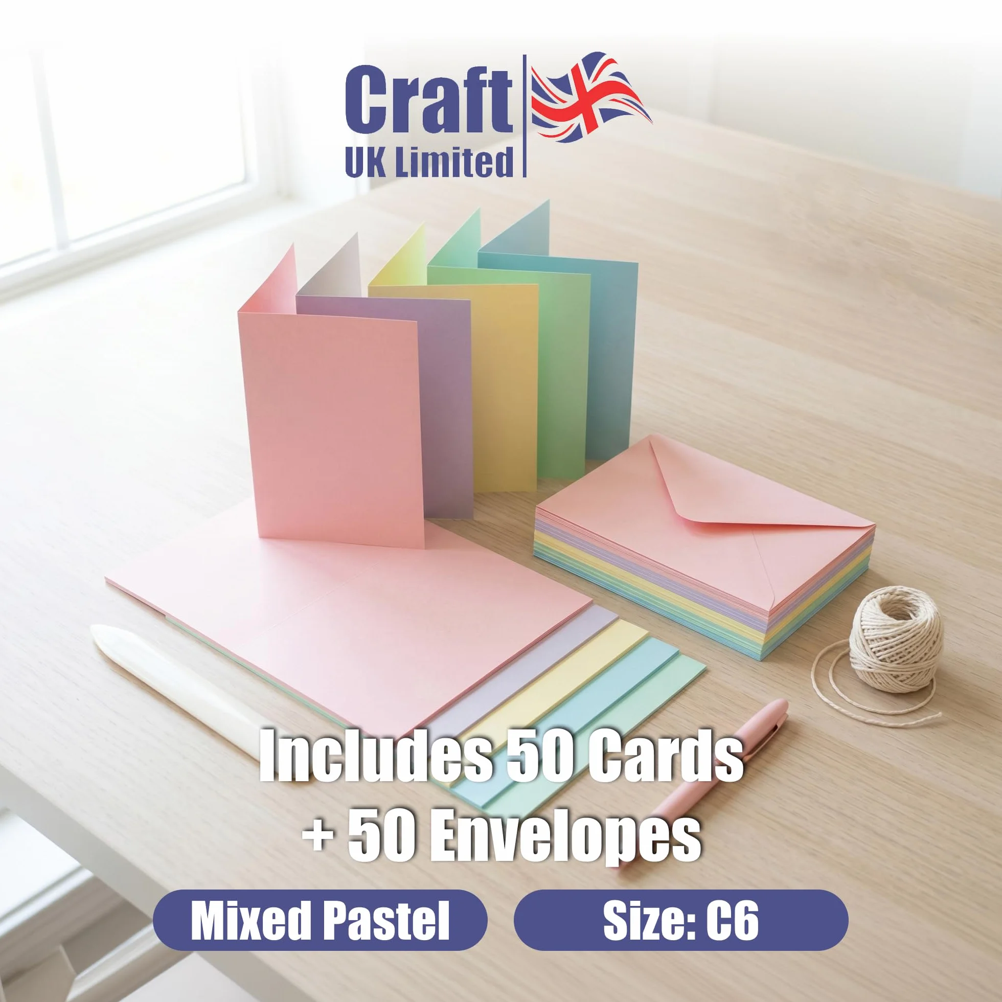 Craft UK 279 C6 karta i koperta opakowanie 50 sztuk - mieszane pastelowe