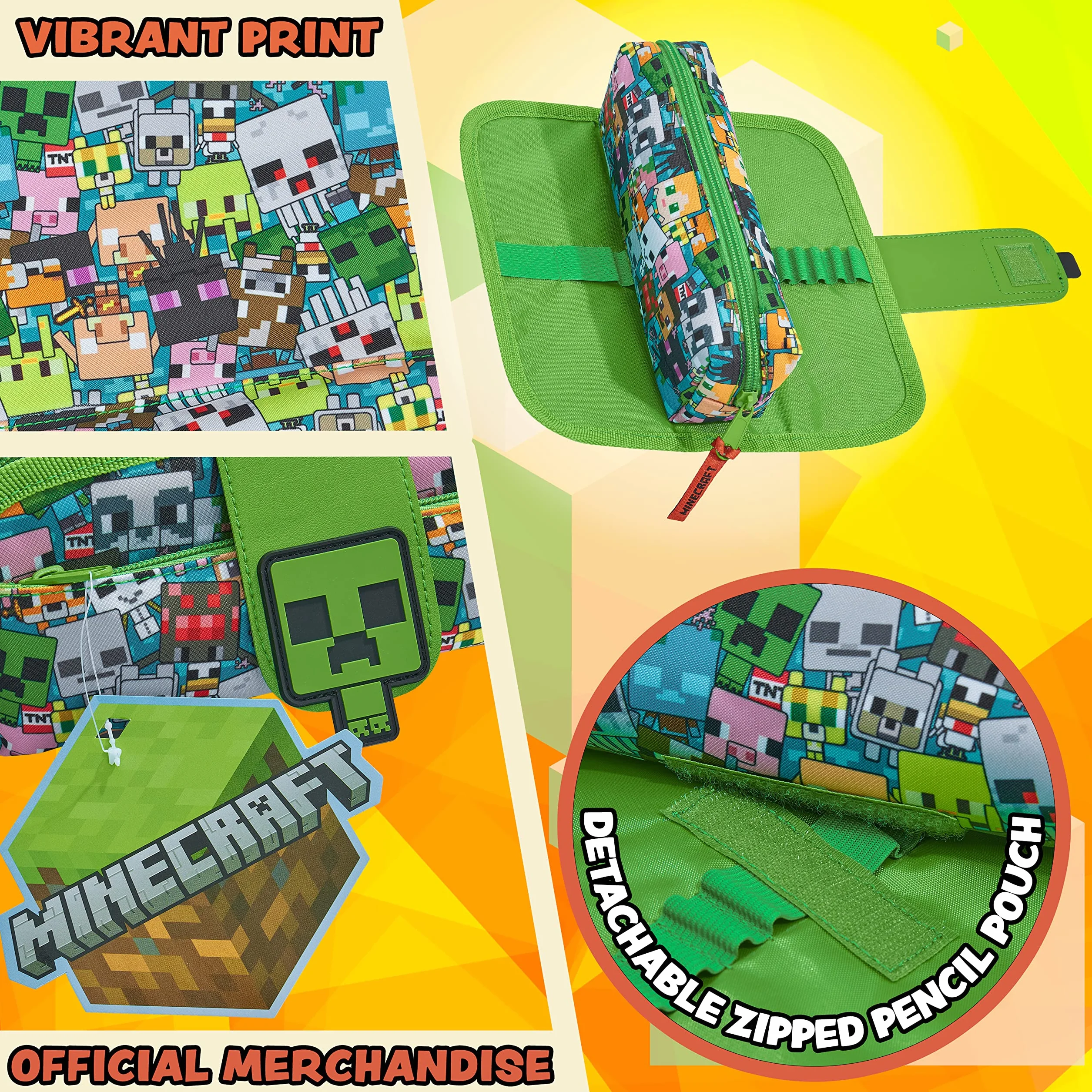 Minecraft piórnik 2 w 1 dla dzieci i graczy z wieloma przegródkami i odpinanym zamkiem błyskawicznym
