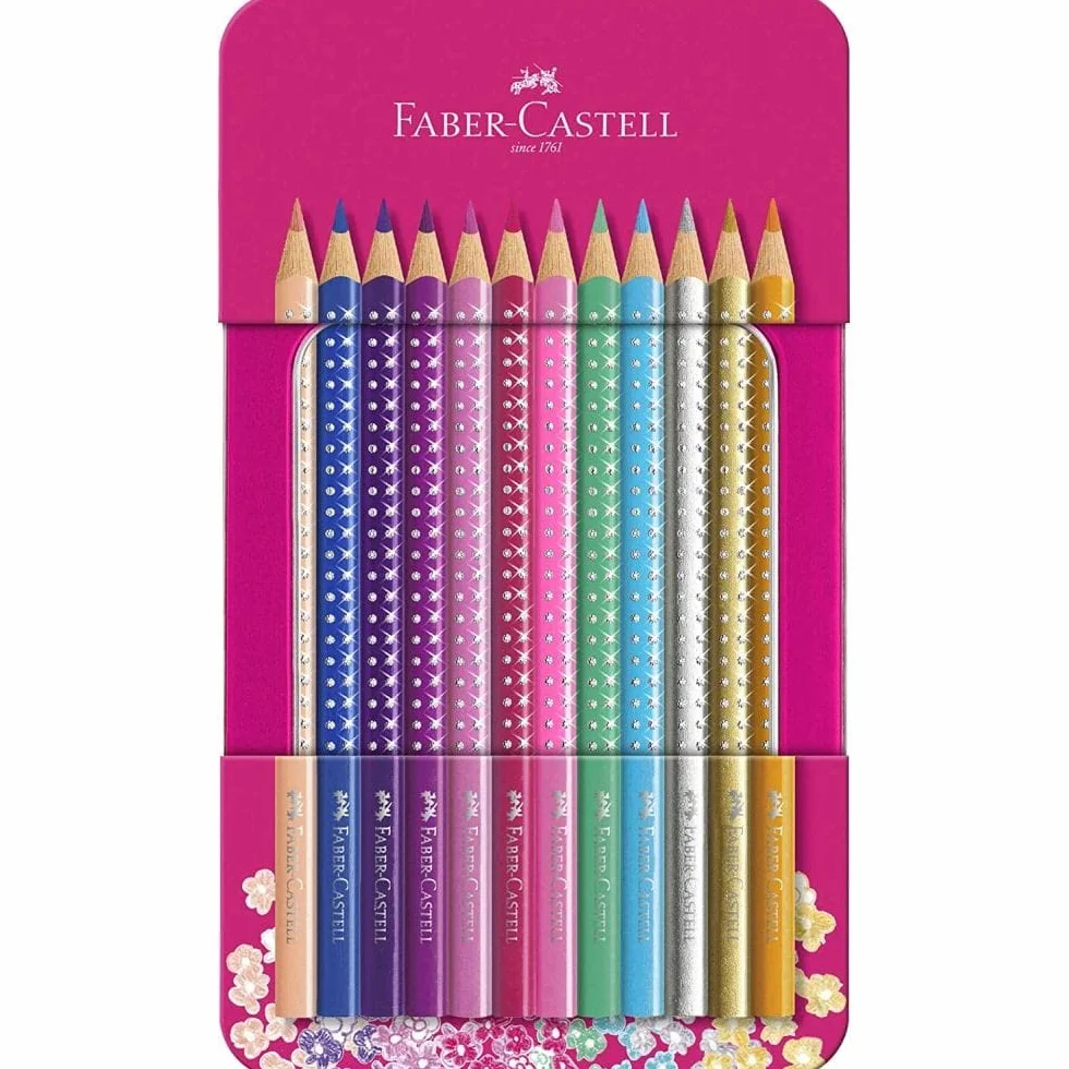 FABER-CASTELL zestaw kredek Sparkle 12 sztuk metalowe etui trójkątne