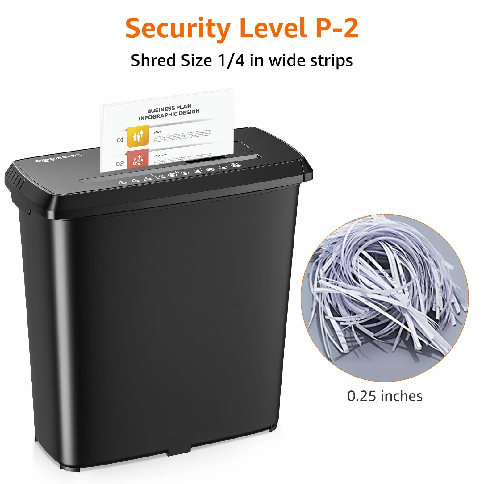 Amazon Basics Niszczarka dokumentów, ciecie w paski, do 8 arkuszy, czarna