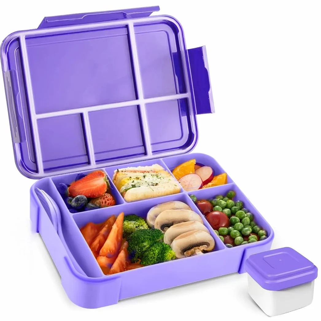 PUWOWYE Pudełko na lunch, pudełko na lunch ze sztućcami, 1330 ml dla dorosłych dla dzieci, pudełko bento z 5 przegródkami, pojemnik na lunch do kuchenki mikrofalowej, do pracy na piknik biurowy, bez