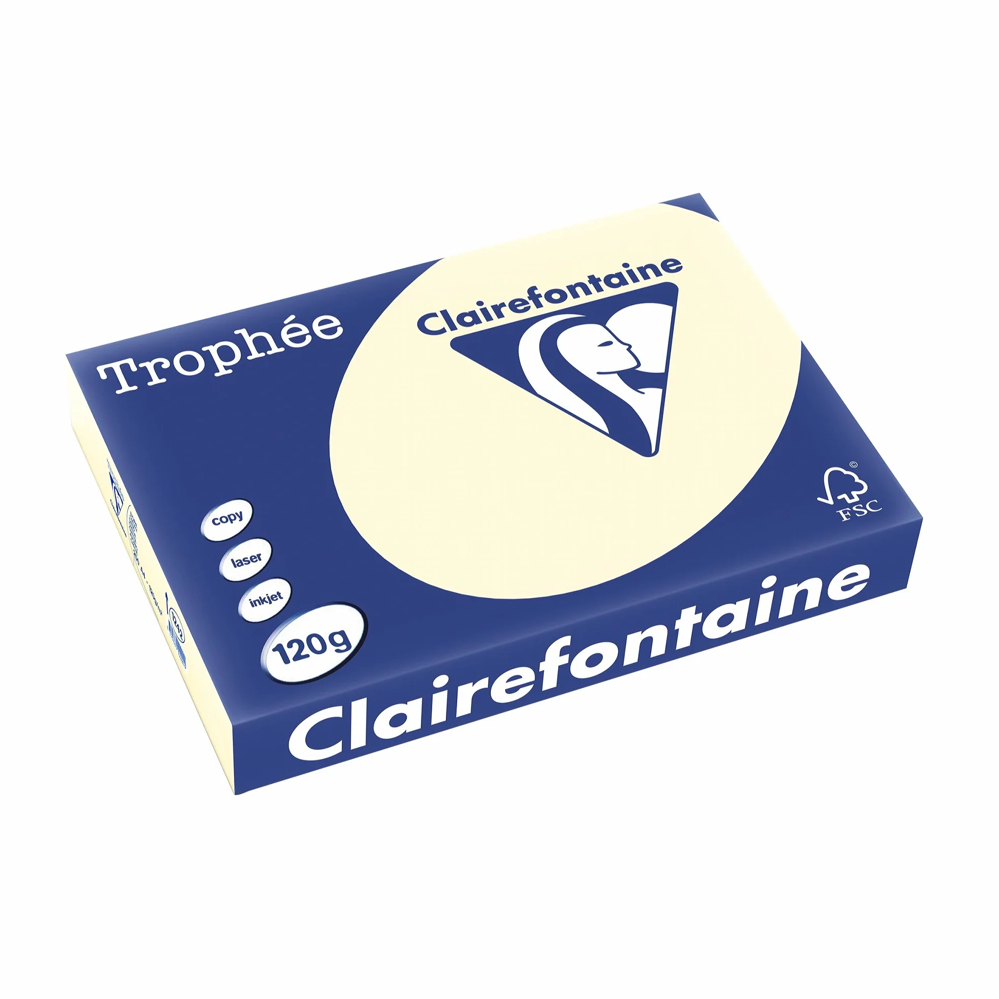 Clairefontaine 1242C – Ries papier do drukarki/kserokopiarki Trophee, intensywne kolory, DIN A4, 120 g, 250 arkuszy, kość słoniowa, 1 ryza