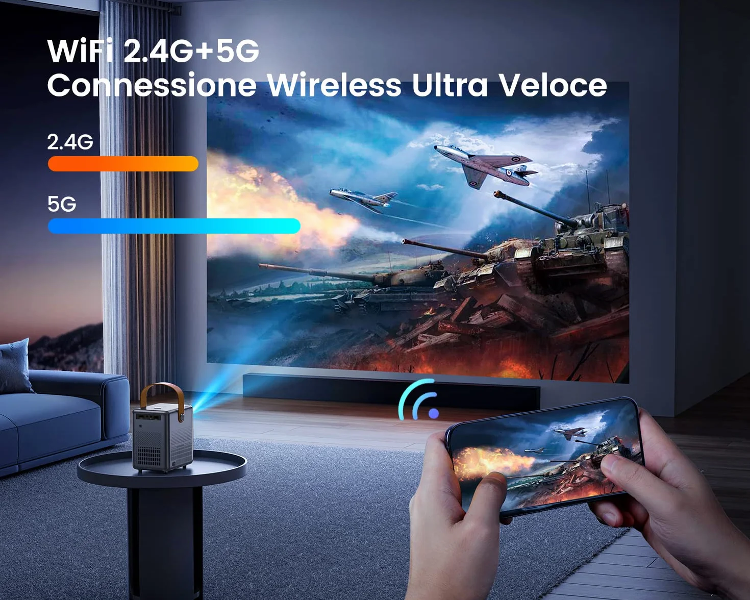 WiMiUS Mini Projektor WiFi Bluetooth 18000 Lumenów Full HD 5G do Kina Domowego