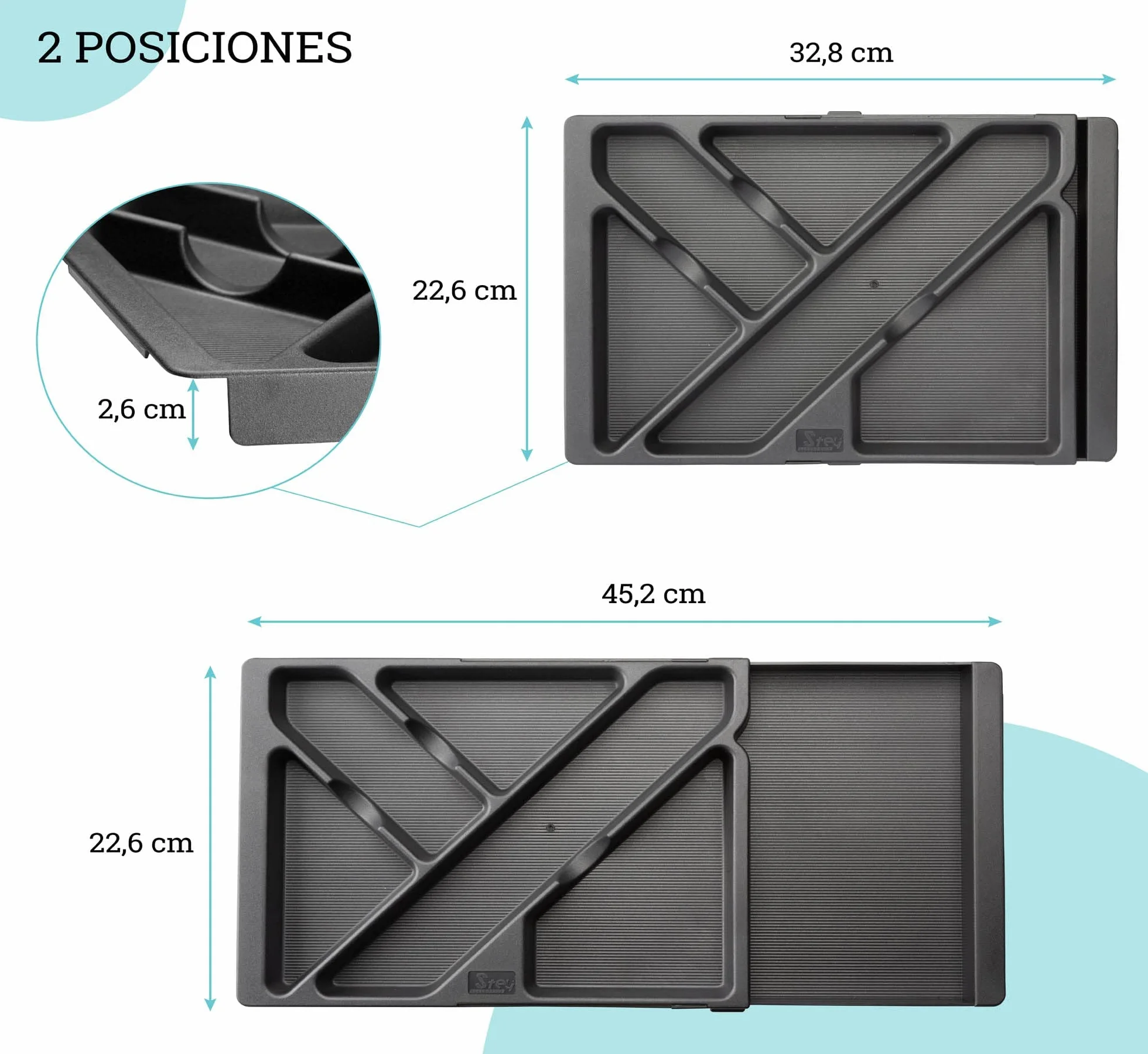 Wysuwana taca do szuflady biurka - wykonana z tworzywa sztucznego pochodzącego z recyklingu - 32,8-45,2 x 22,5 x 2,5 cm - pasuje do każdej wielkości szuflady - czarna - wyprodukowana w Hiszpanii -Stey