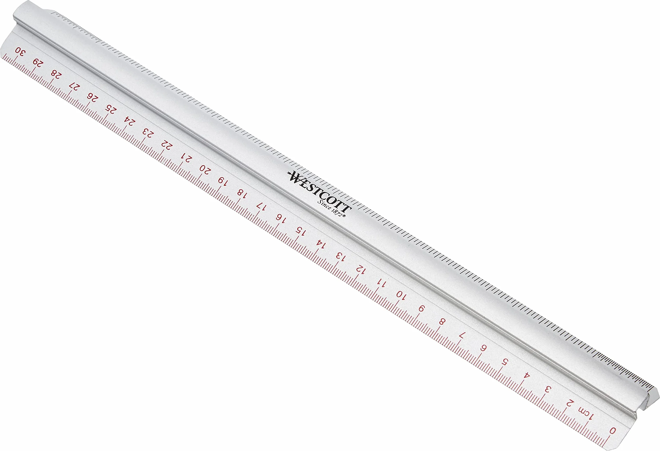 Westcott aluminiowa linijka 12" 300 mm podniesiony uchwyt skala metryczna imperialna srebrna