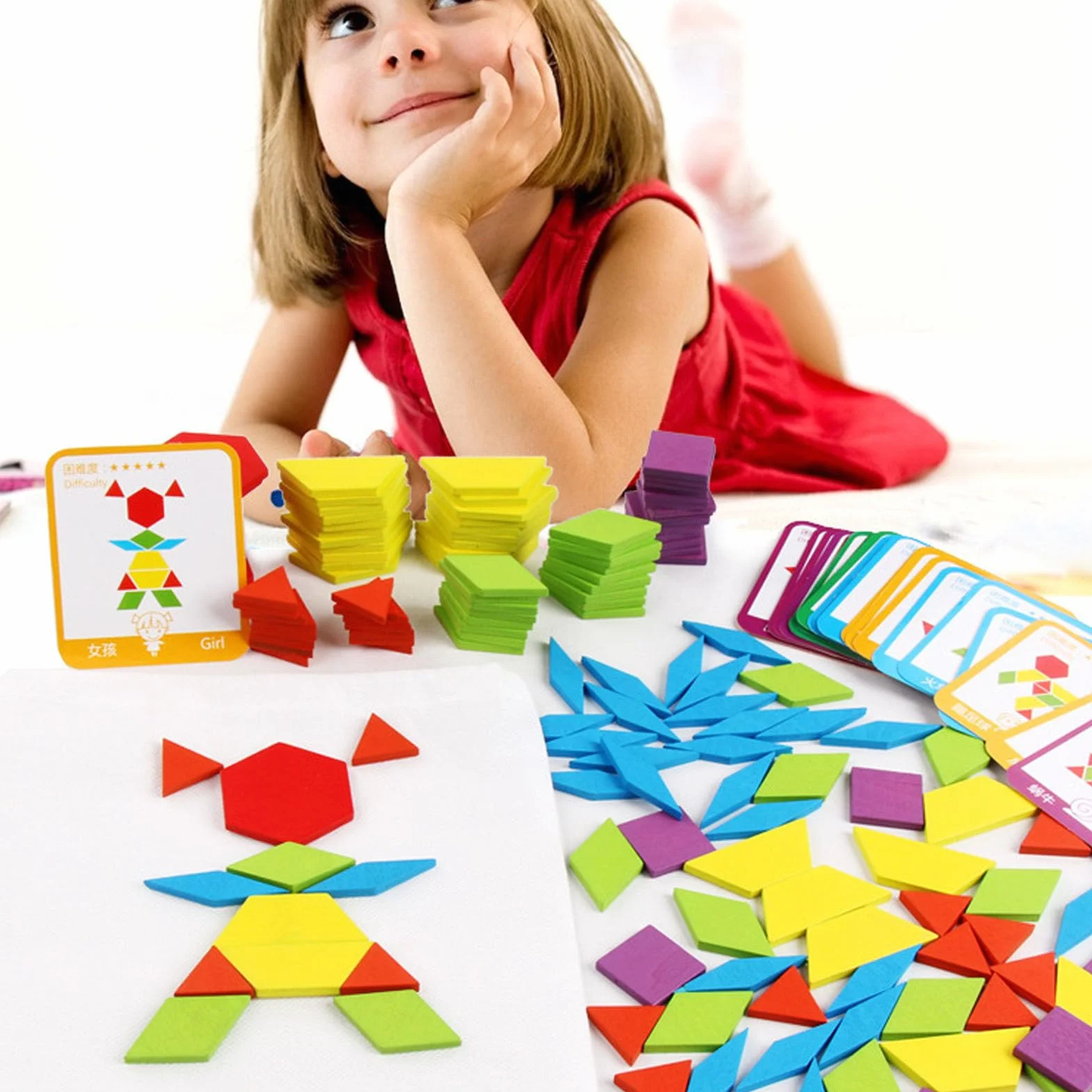 Drewniane Klocki Geometryczne Zestaw Edukacyjny 155 Sztuk