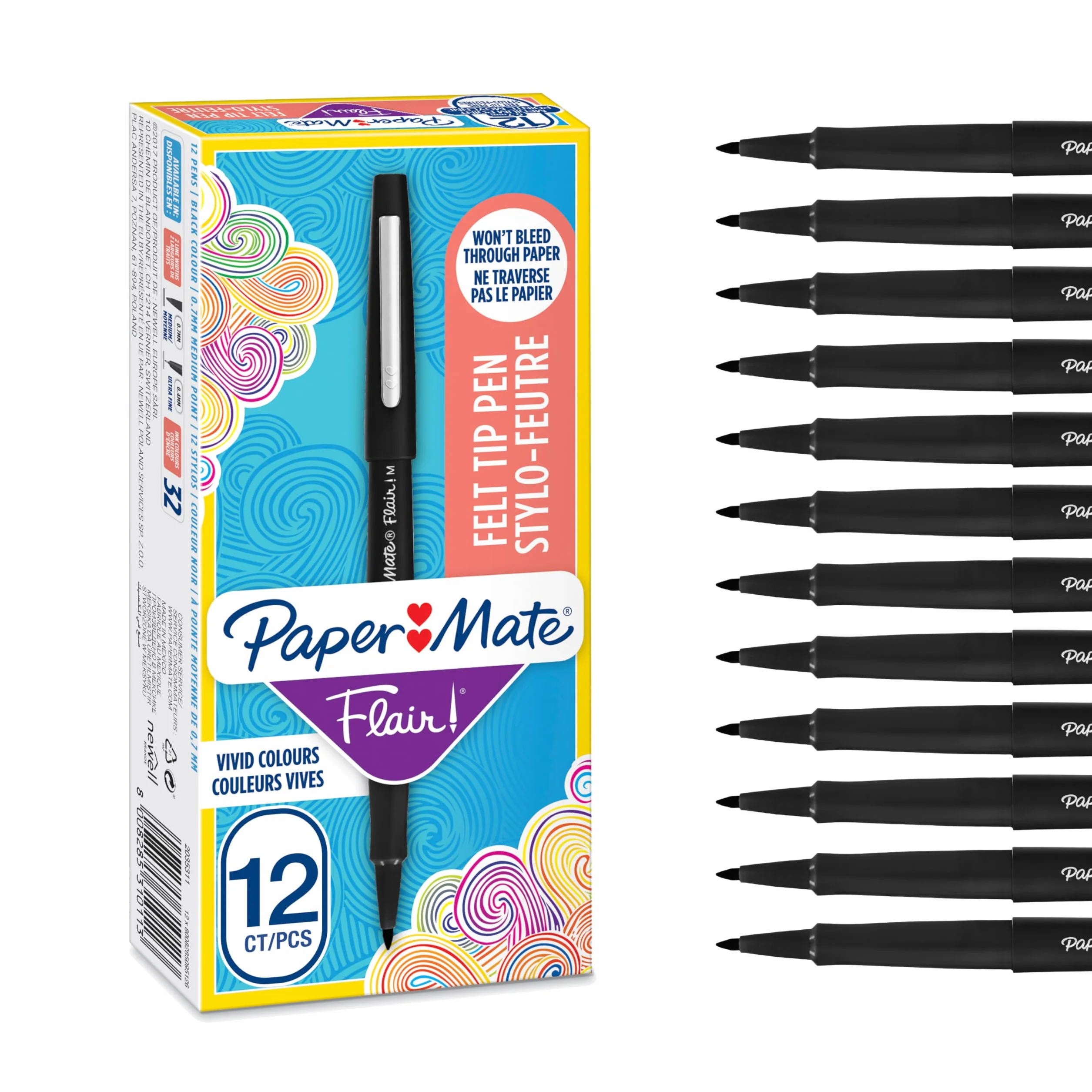 Paper Mate Flair Długopis Czarny 12 sztuk