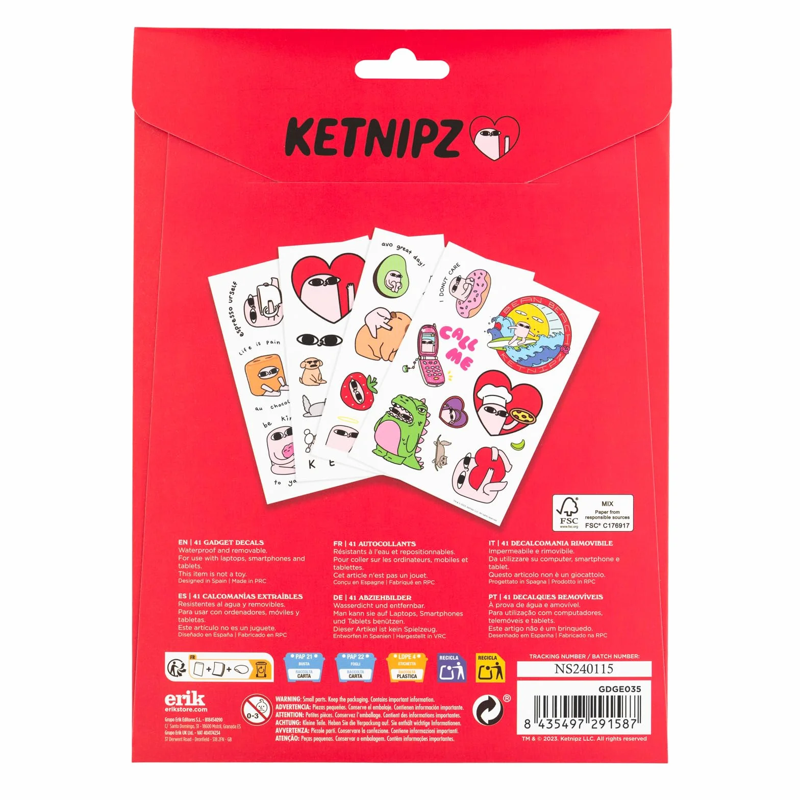 Grupo Erik Gadget Decals - Kalkomania Ketnipz - Wodoodporne naklejki anime Kawaii - naklejki wielokrotnego użytku