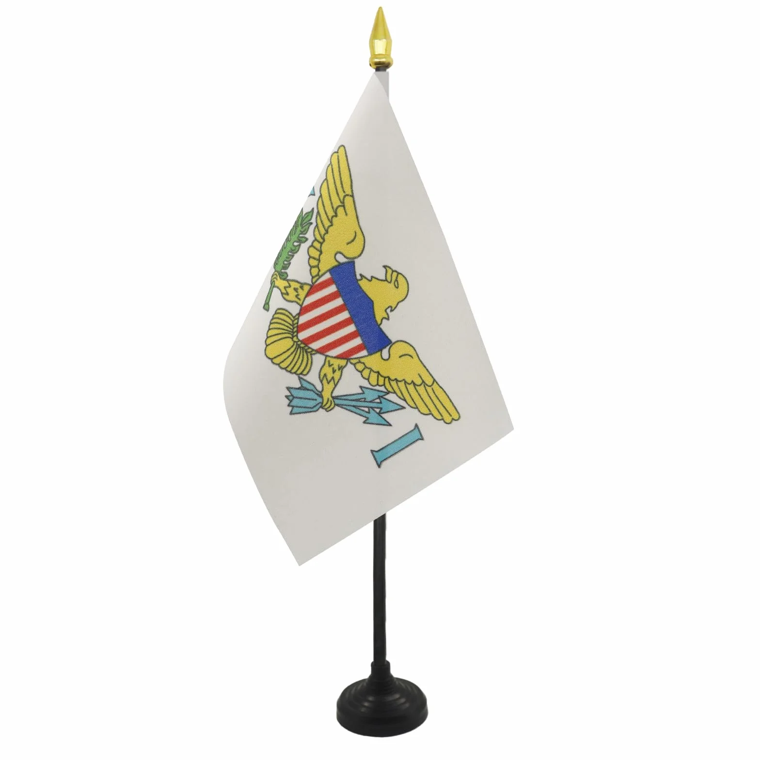 Drapeau de Table Îles Vierges des Etats-Unis avec Pointe Or, 15cm x 10cm