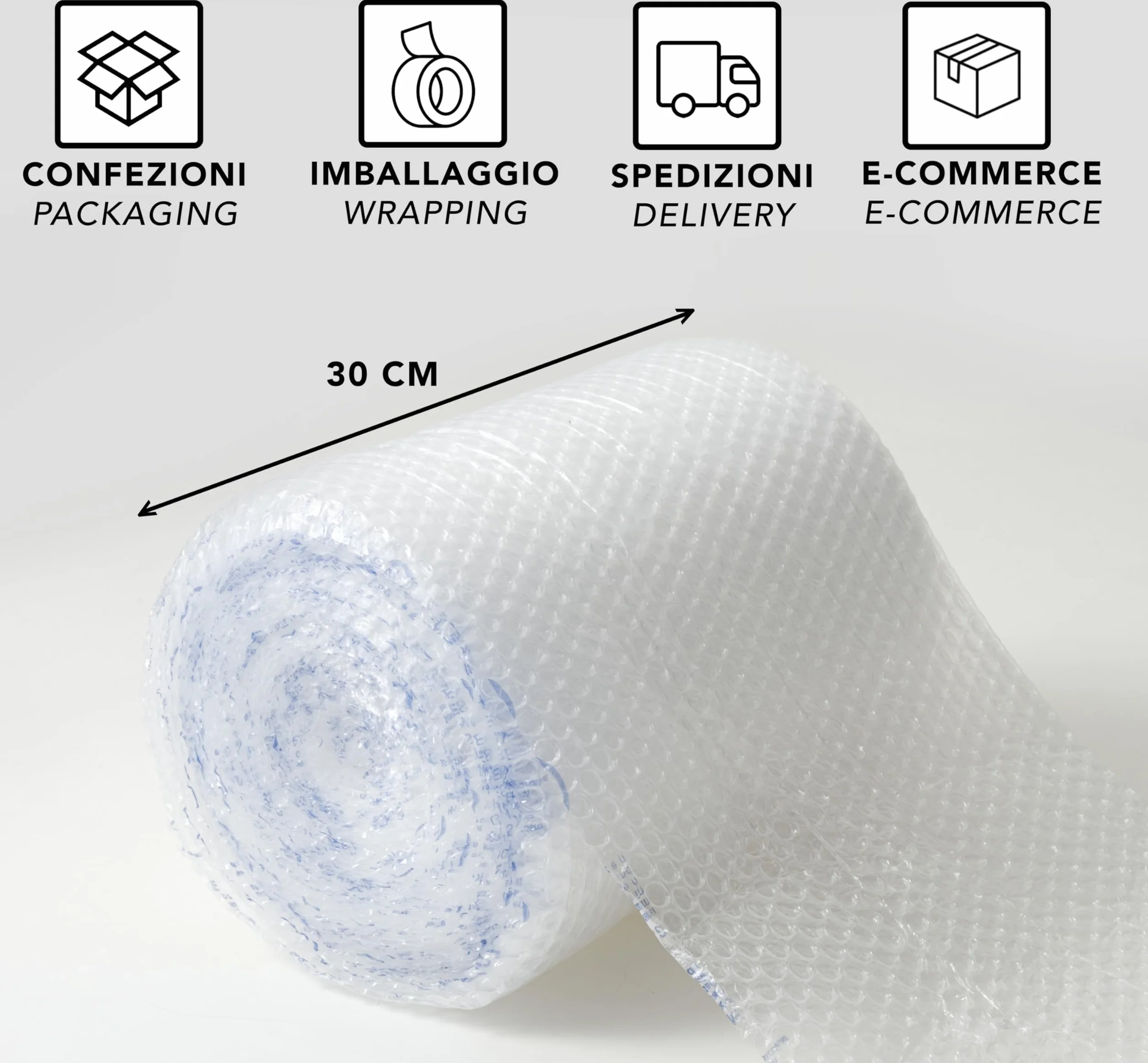 IPEA Folia bąbelkowa do pakowania i wysyłki, rolka 20 m x 30 cm - Made in Italy - bąbelki powietrza do ochrony, wypełnienia, pakowania przedmiotów, transportu - odporna na rozdarcia - 55 g/m²