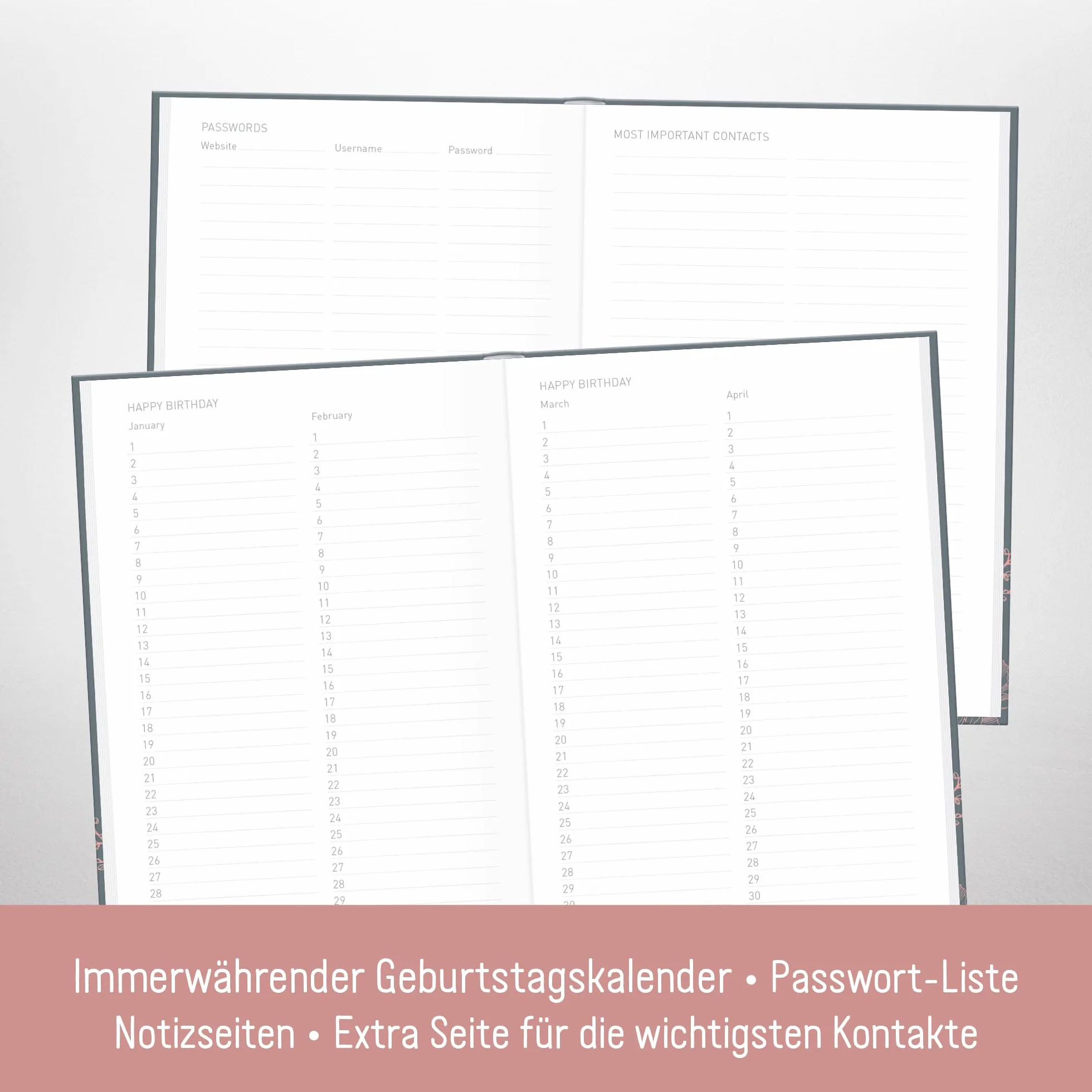 paper&you® Książka adresowa A5 z indeksem A-Z [Poppy] na kontakty, daty urodzin i hasła - zrównoważona & przyjazna dla klimatu