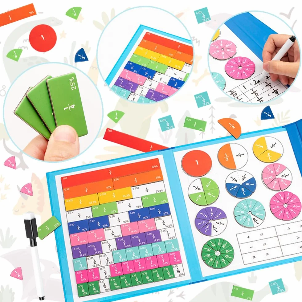 Montessori Magnetic Book Fraction, płytki magnetyczne z frakcjami