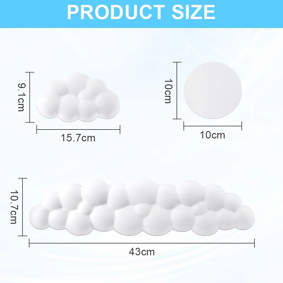 Cloud Podpórka pod nadgarstek do klawiatury, urocza, z podpórką pod nadgarstki i podstawką, miękka pianka z pamięcią kształtu, ze skóry PU, ergonomiczna podpórka pod nadgarstek i podłokietnik