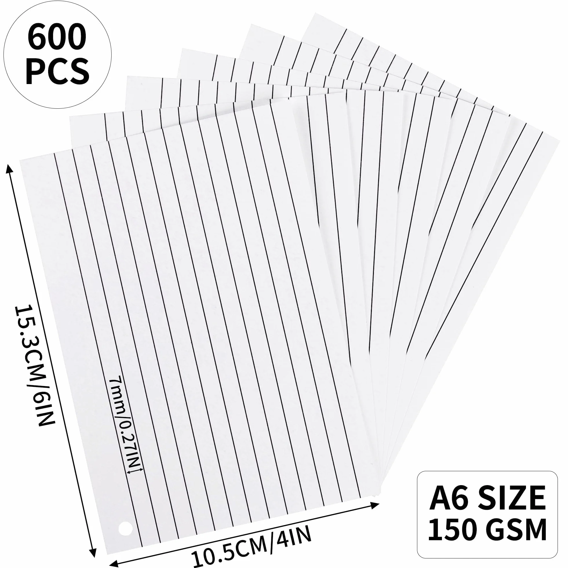 Białe karty indeksowe A6 z pierścieniami 150GSM dwustronne w linie i puste do nauki