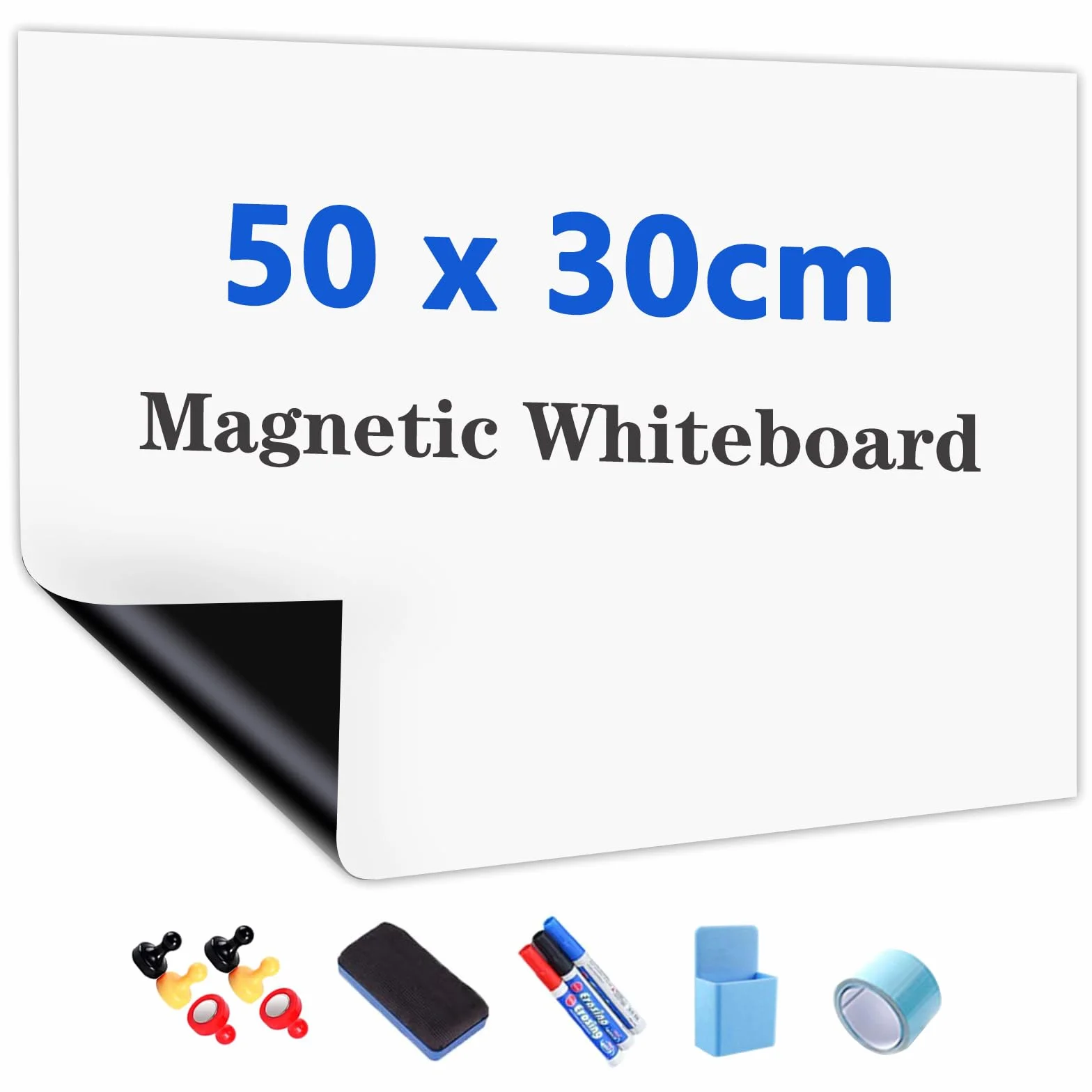 JOMUSAGA Magnetyczny papier do tablic suchościeralnych 50x30 cm samoprzylepny arkusz z pisakami gumką i magnesami