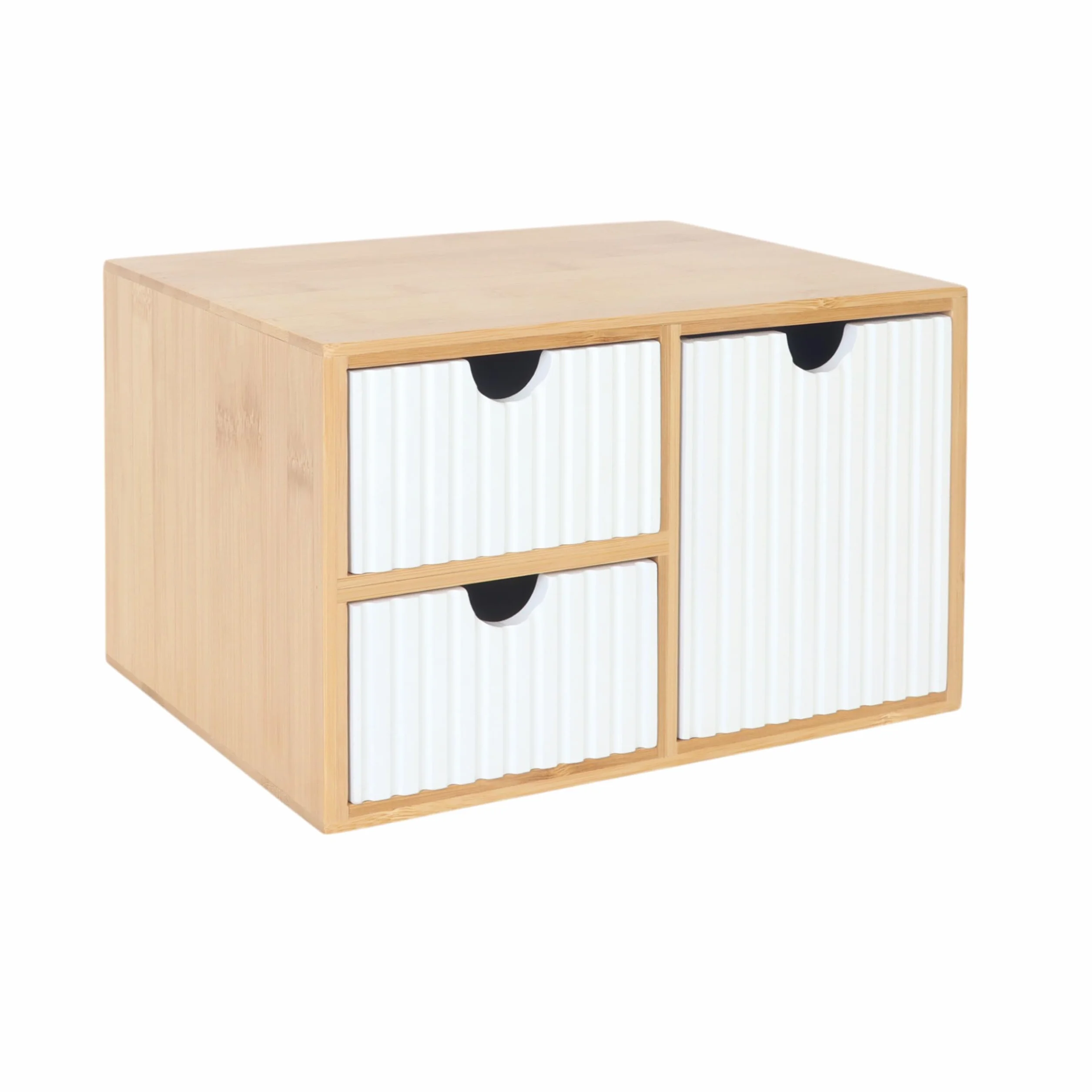 Relaxdays Pudełko z szufladami bambus MDF 3 szuflady organizer na biurko biały naturalny
