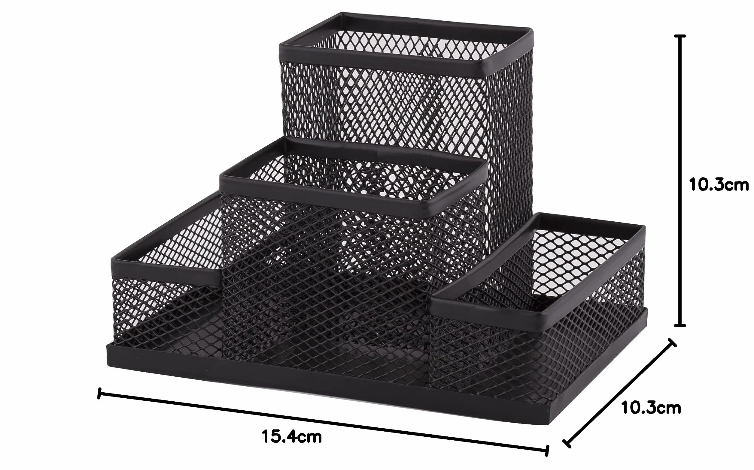 D.RECT Organizer na Biurko z Siatki Metalowej – Czarny Pojemnik na Długopisy i Karteczki – Półka Biurowa 103 x 154 x 103 mm
