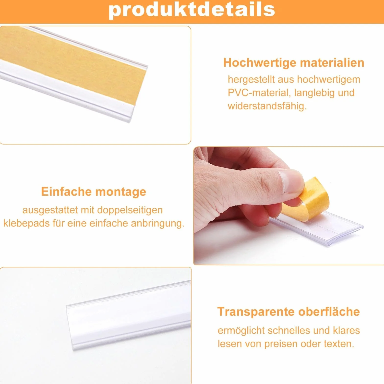 TNSLAND 50 sztuk samoprzylepnych uchwytów na etykiety do etykiet, tabliczki cenowe, przezroczyste, do supermarketu, regału na książki, szkoły, z materiałem na karty, 7,6 x 2,5 cm