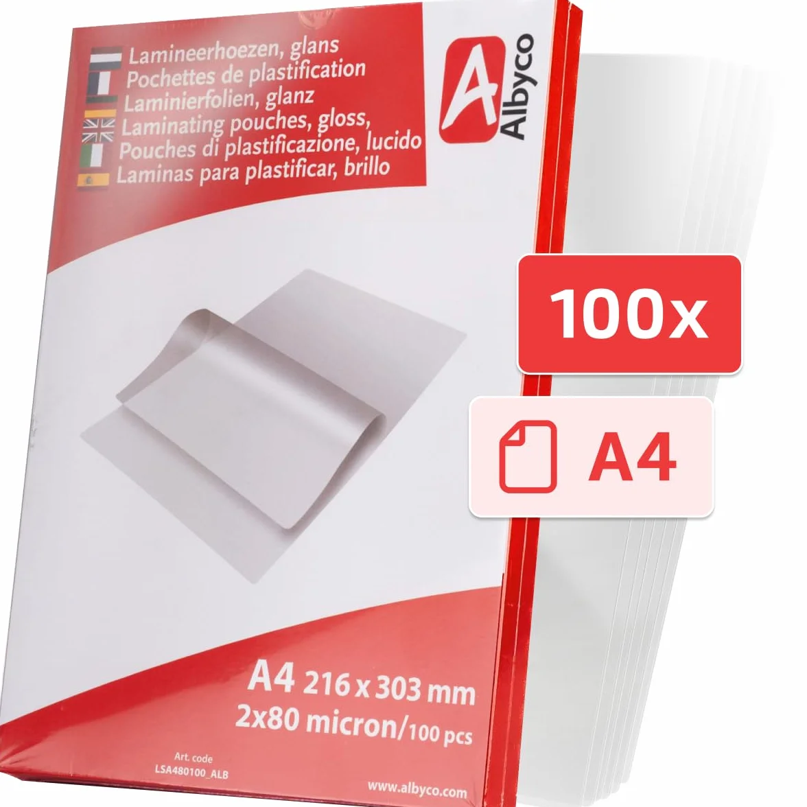 Albyco AMLSA480100 Folia do Laminowania, Przezroczysty, A4 / 100 szt.