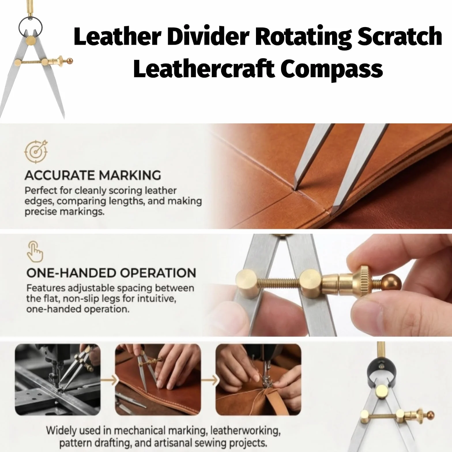 100mm Carbon Steel Leather Compass Rotating Scratch Leathercraft Divider für Kanten