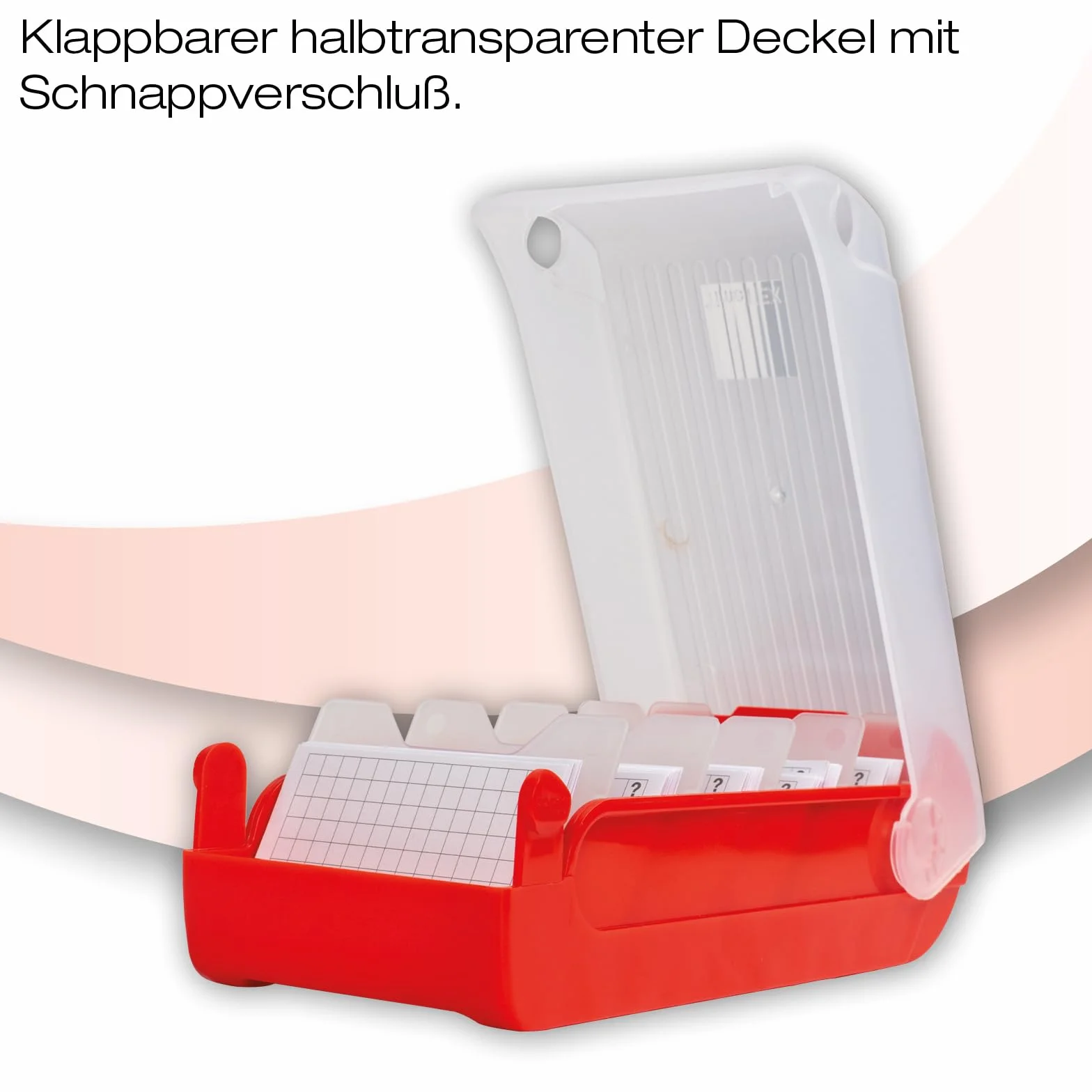 TimeTEX - Pudełko na fiszki z wytrzymałego tworzywa sztucznego, A8, półprzezroczyste, z wsuwaną pokrywką, 5 przegródek, 20 x 9 x 7 cm, kolor: czerwony