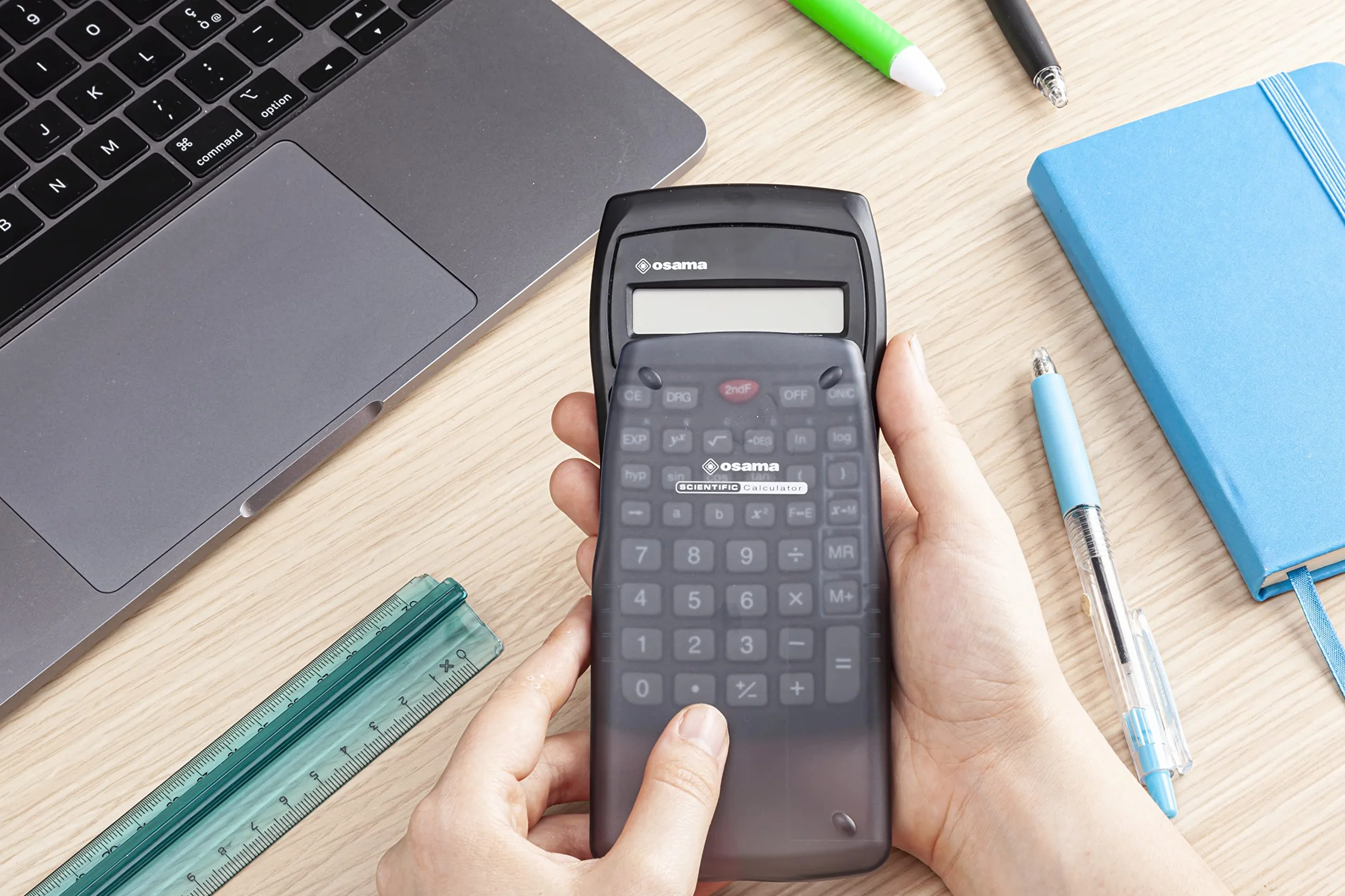 Osama - Calculadora Cientifica Escuela Ideal Como Accesorios y Material Oficina, Con 56 Funciones, 10 Cifras en Mantissa y 2 en Exponente - Calculadora Científica Con Funda Rígida Corredera, Negro