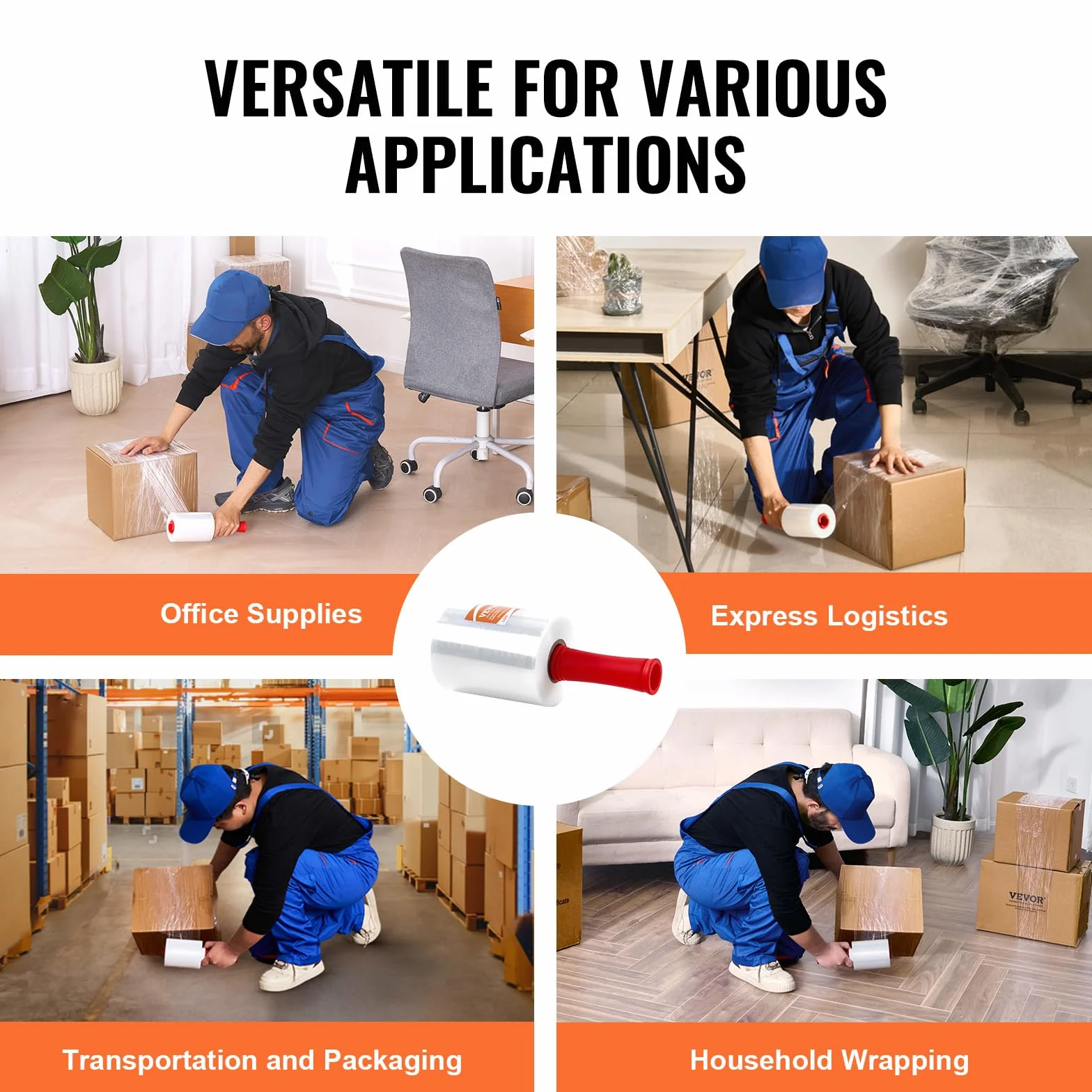 VEVOR Folia stretch 12,7 cm x 305 m 80 grubość zestaw 2 szt. do pakowania palet