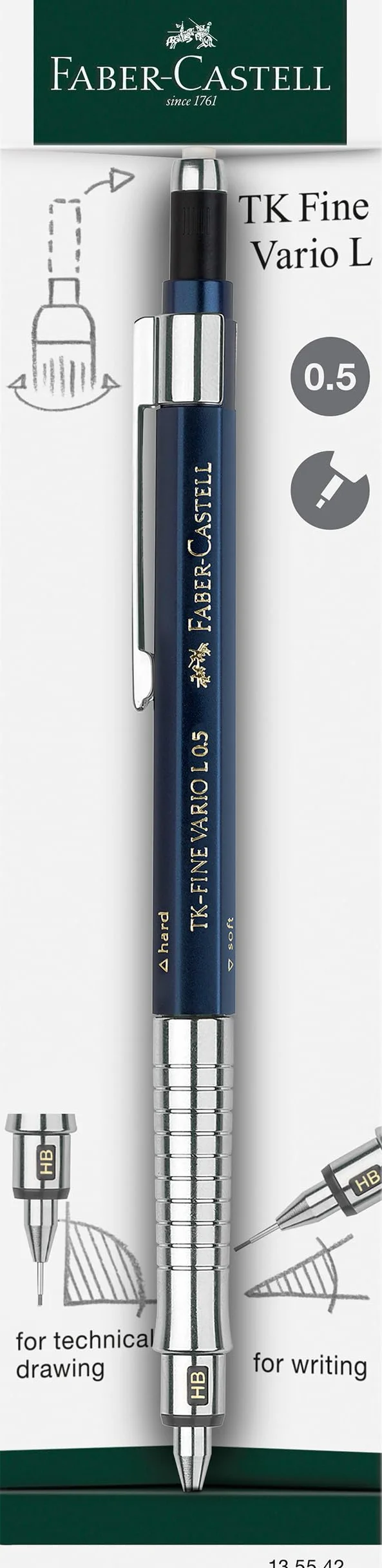 Faber-Castell 135542 - ołówek automatyczny TK-Fine Vario L 0,5 mm, indygo, ołówek minowy z mechanizmem miękkim/twardym