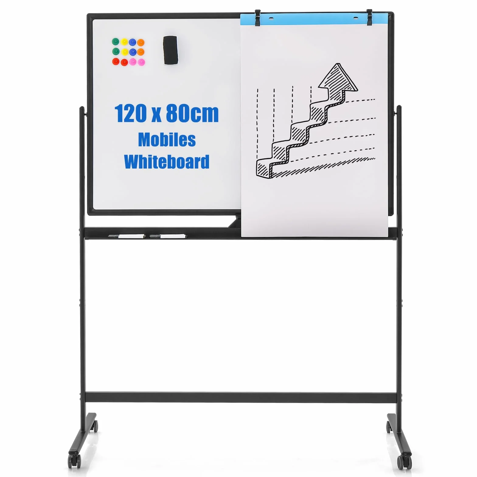 COSTWAY Dwustronna tablica suchościeralna magnetyczna 120 x 80 cm z kółkami i stojakiem