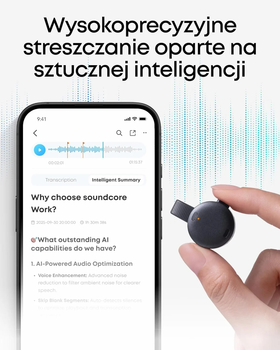 Anker soundcore Work Przenośny dyktafon 64 GB z transkrypcją AI MFi