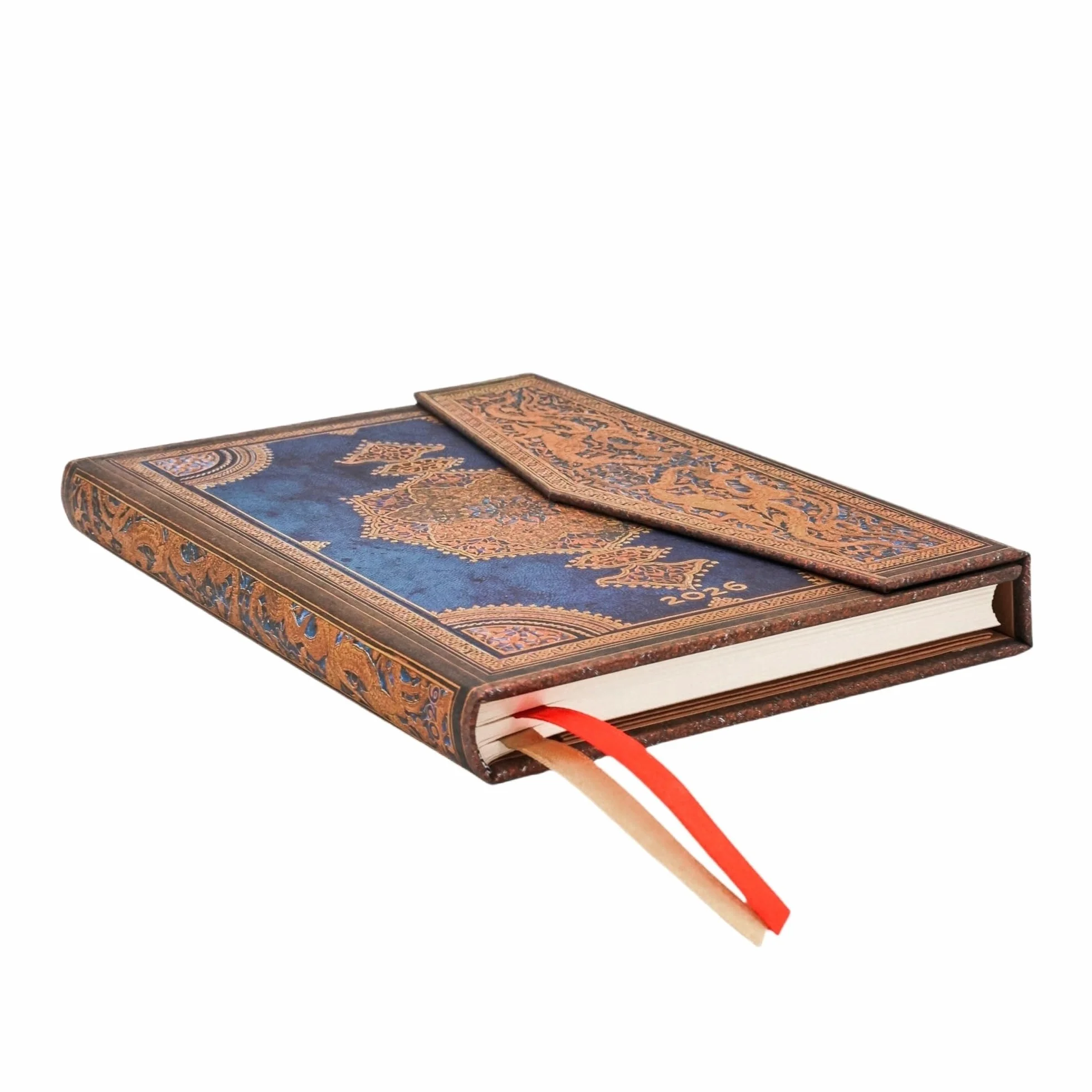 Paperblanks | 2026 Safawidian Indygo | Szawidyjska sztuka wiązania | Kalendarz 12 monatów | Midi | Poziomy | z klapką | 160 Pg | 100 GSM