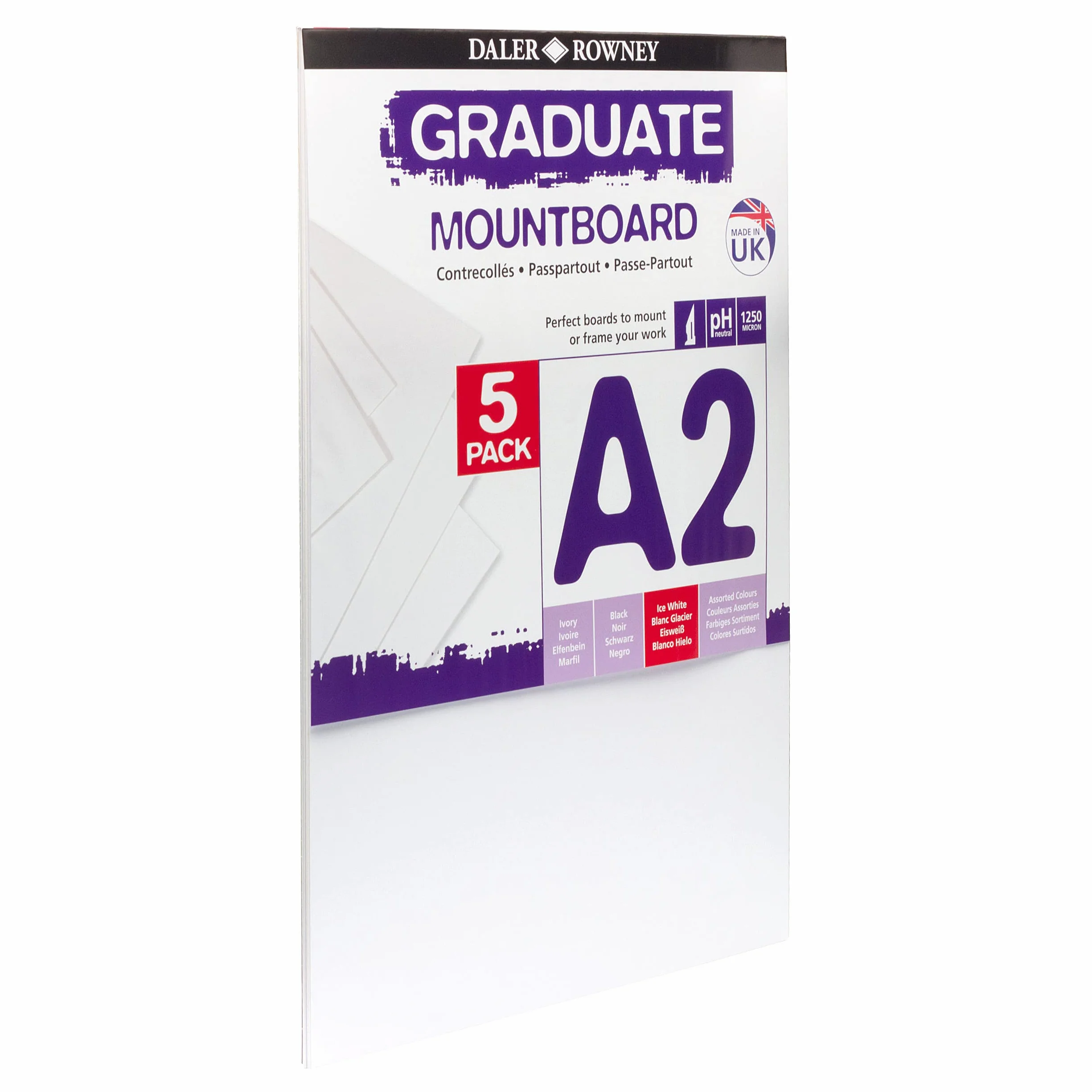 Daler-Rowney Graduate Cream Core A2 zestaw płyt montażowych, 5 x lodowa biel, gładka powierzchnia, grubość 1,25 mm, dla studentów artystów i hobbystów