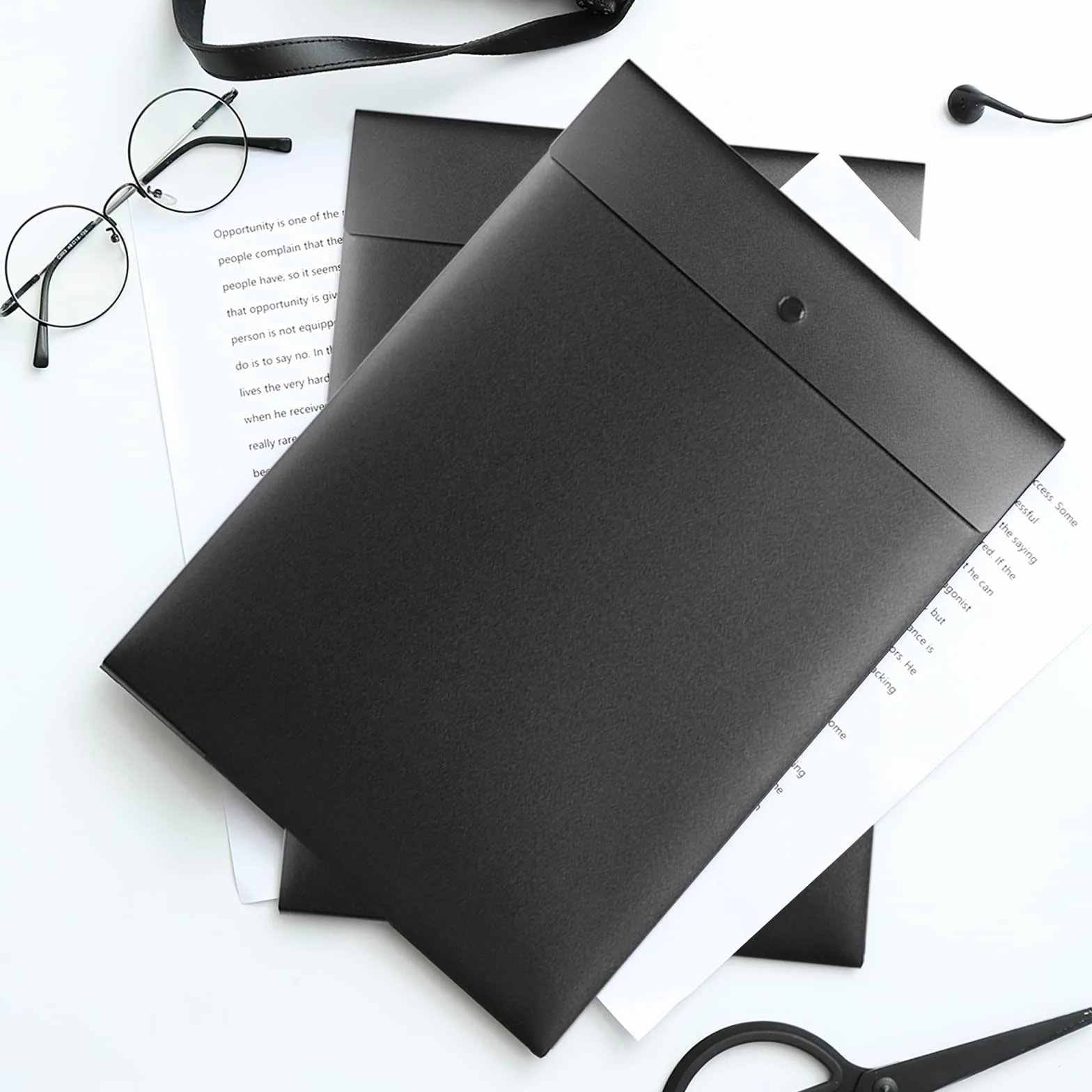 VANRA Vertical File Folders Poly Filing Envelope Plastic Project Folder with Snap Button Closure for A4 Letter Size Paper (Pack of 5, Black)