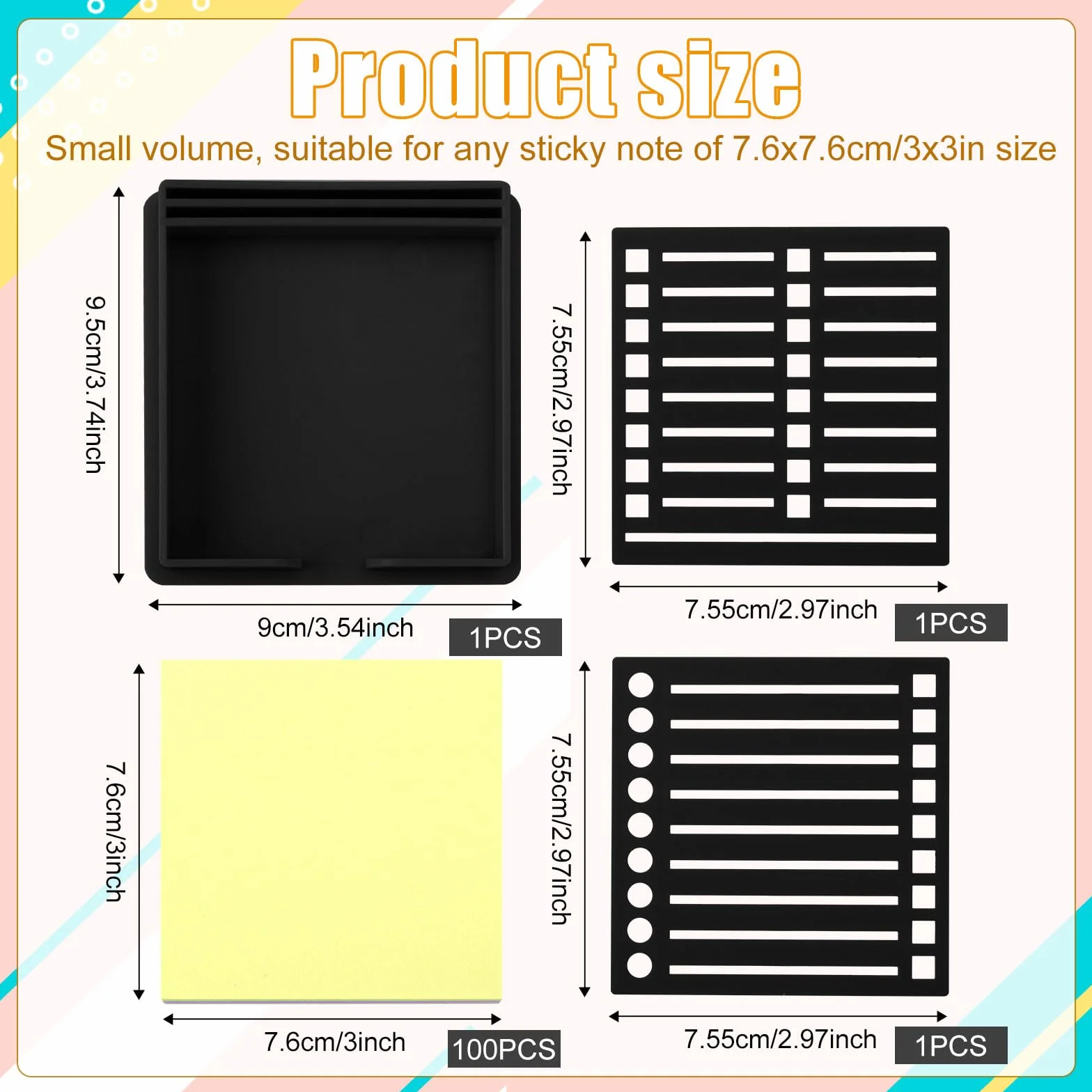 Szablon Karteczek Samoprzylepnych z Karteczka Samoprzylepna, do Notatnika Samoprzylepnego 7,6x7,6cm Organizator Samoprzylepnych Karteczek Dozownik na Biuro Dom Przybory Szkolne (Czarny)