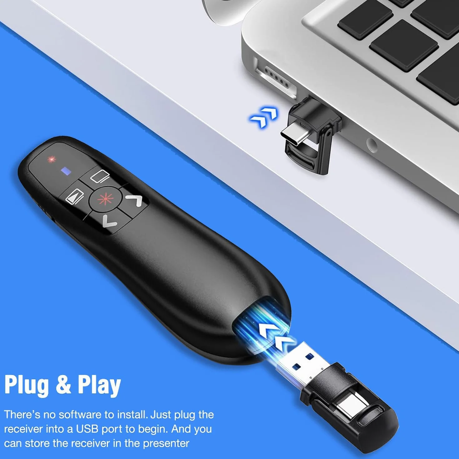 Prezentacja Clicker 2 w 1 USB typu C 2,4 GHz ładowalny bezprzewodowy pilot do PowerPoint Mac laptop
