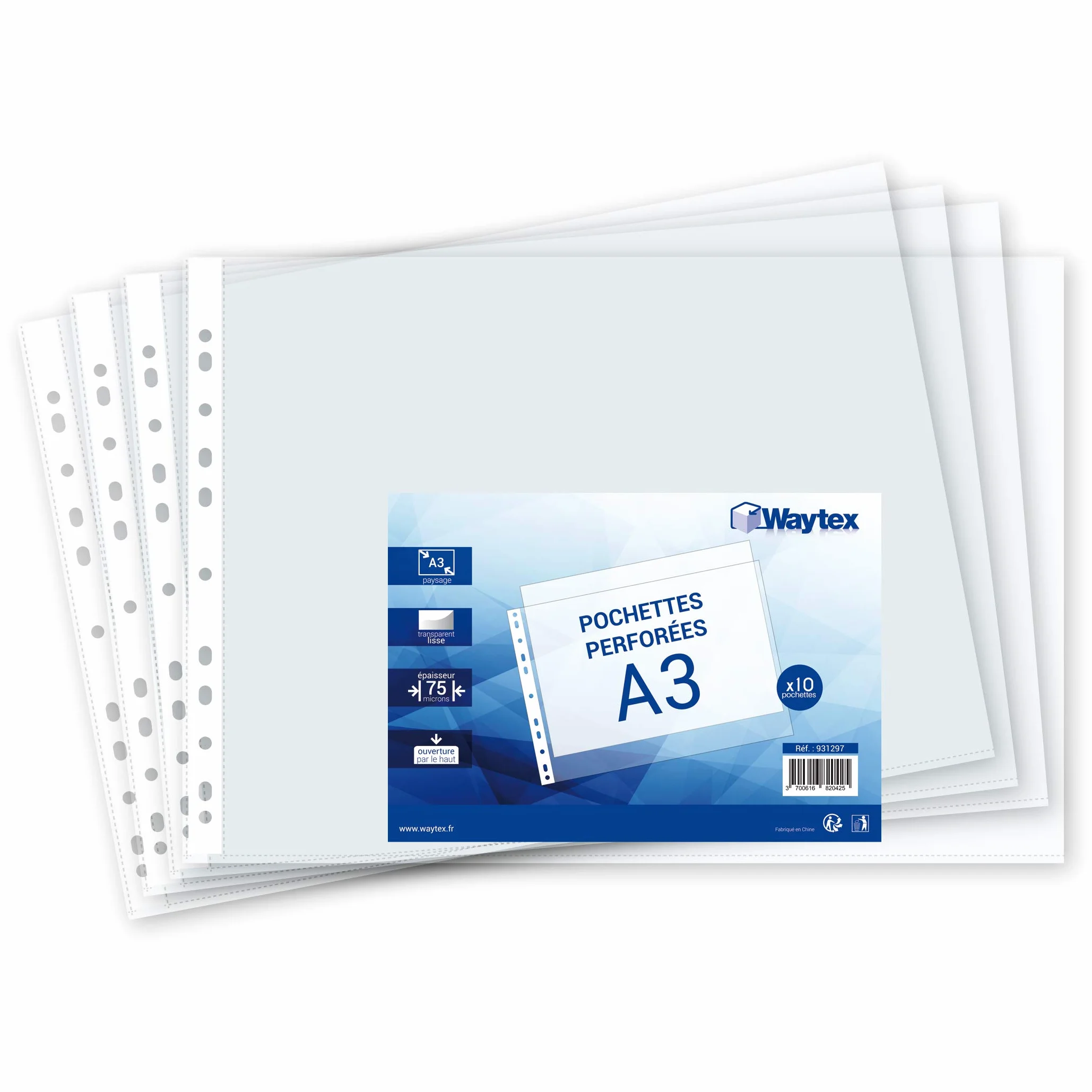 WAYTEX Koszula perforowana torba A3 gruba 7,5/100 10 sztuk wysoki otwór