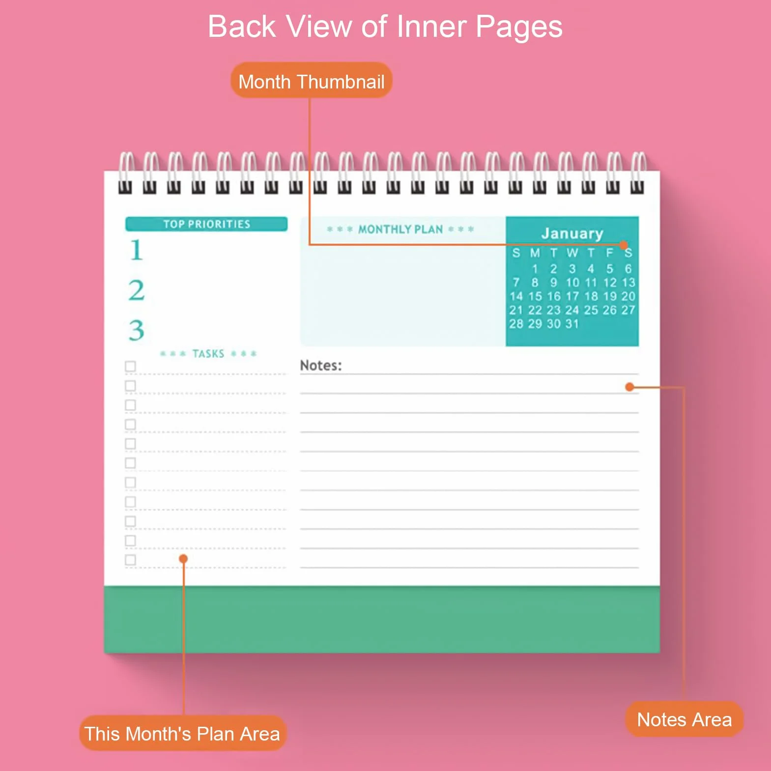 Monthly Planner 2026 Desk Calendar Paper Metal Construction Weekly Daily Notes Compact Appointment Organizer Home Office Classroom