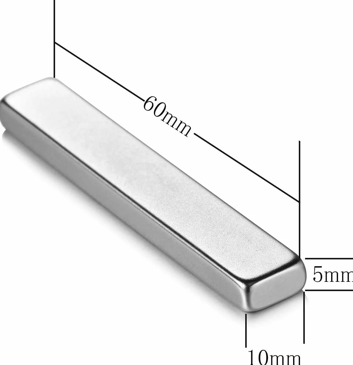 Wukong zestaw 4 silnych magnesów neodymowych, super mocne magnesy neodymowe w kształcie podłużnych sztabek 60 x 10 x 5 mm, magnesy ziem rzadkich, bardzo silna przyczepność do szklanych tablic magnetycznych, tablic magnetycznych.