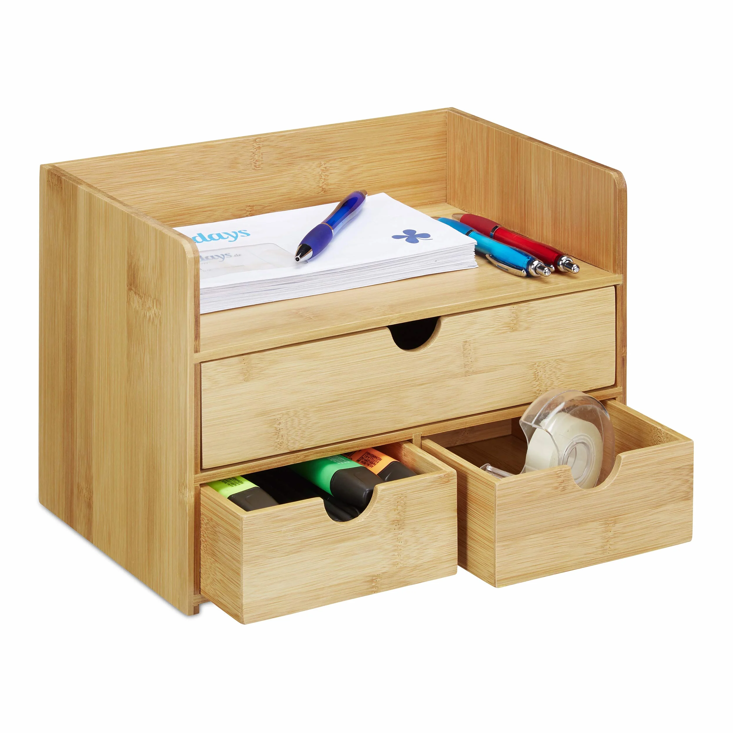 Relaxdays Organizer na biurko, bambusowa taca na listy, szuflada, system archiwizacji, naturalny