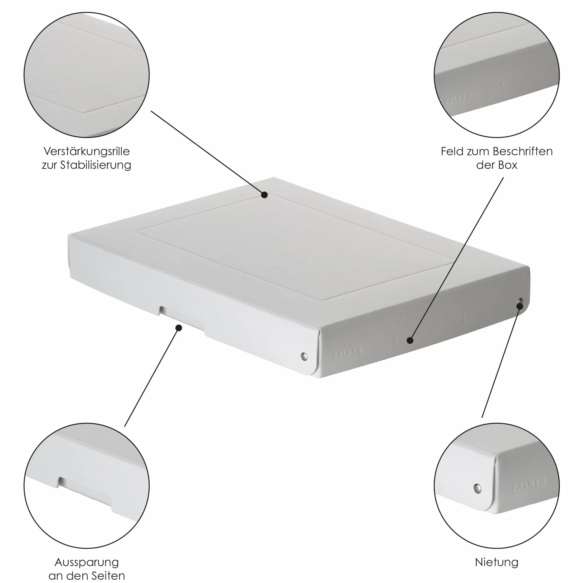 FALKEN Oryginalne pudełko do przechowywania PureBox Pro. Made in Germany. 40 mm wysokości DIN A4 odporne na starzenie, bezkwasowe pudełko do przechowywania z pokrywką, nadaje się do archiwizacji,