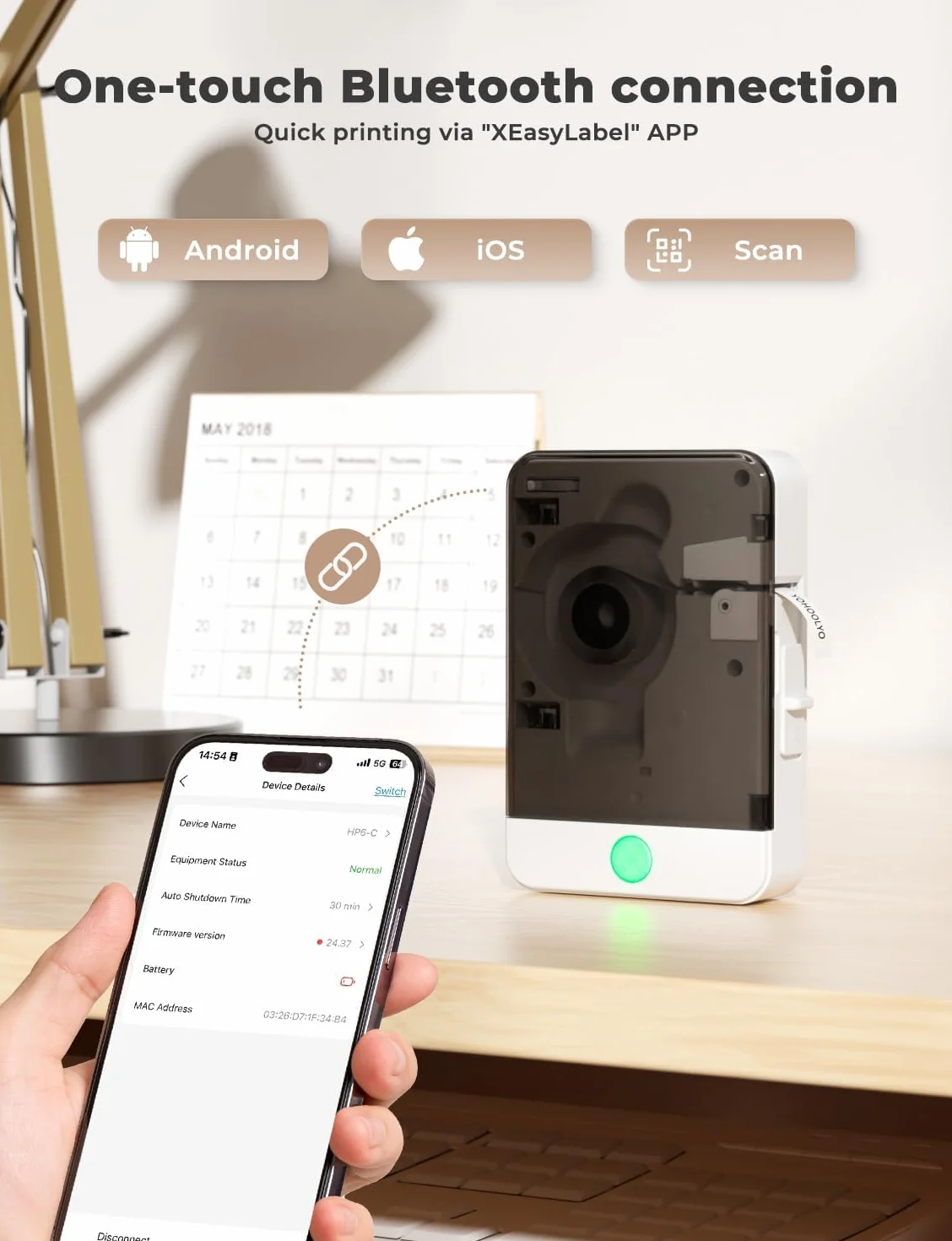 YOHOOLYO HP6-C Termiczna Drukarka Etykiet Bluetooth 203DPI - Przenośna Mini Aplikacja Mobilna, Kompatybilna z iOS/Android, Do Domu i Biura, Z 1 Rolką Samoprzylepnych