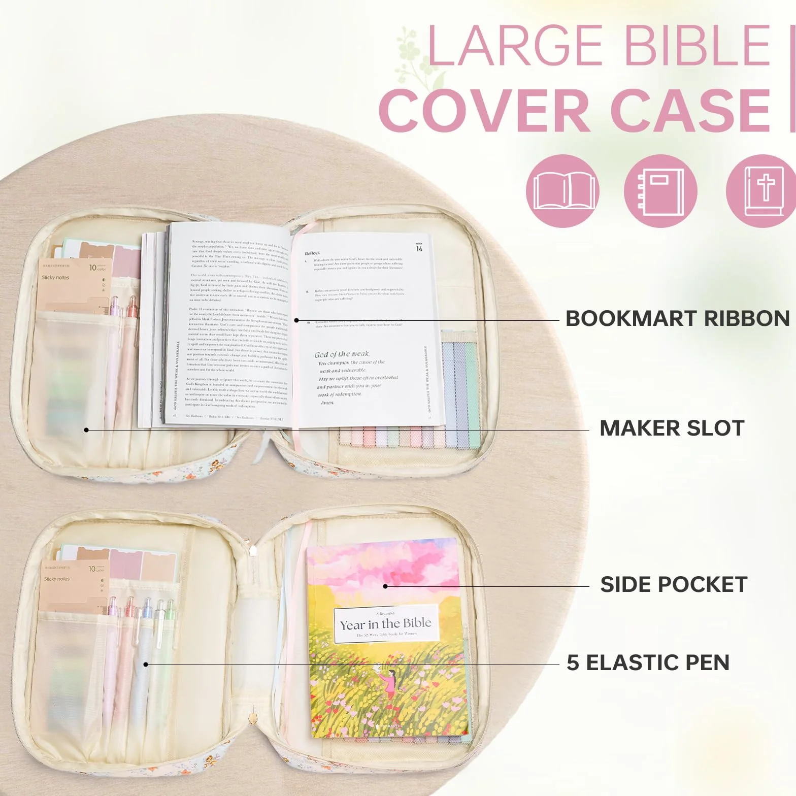 Pokrowiec na Biblię dla kobiet, duża okładka biblijna z trwałym uchwytem, pikowana torba do przenoszenia Biblii dla dziewcząt, akcesoria do nauki Biblii, akcesoria, chrześcijańskie prezenty dla kobiet