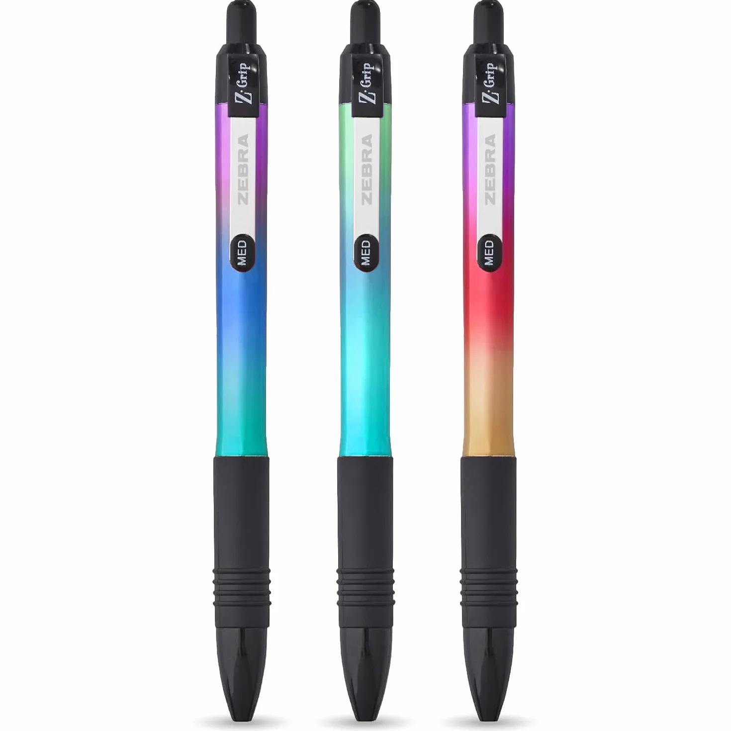 Zebra Z-Grip gładki długopis - stalówka 1,0 mm - metaliczne i tropikalne beczki - w kopercie opakowanie prezentowe (7 sztuk)