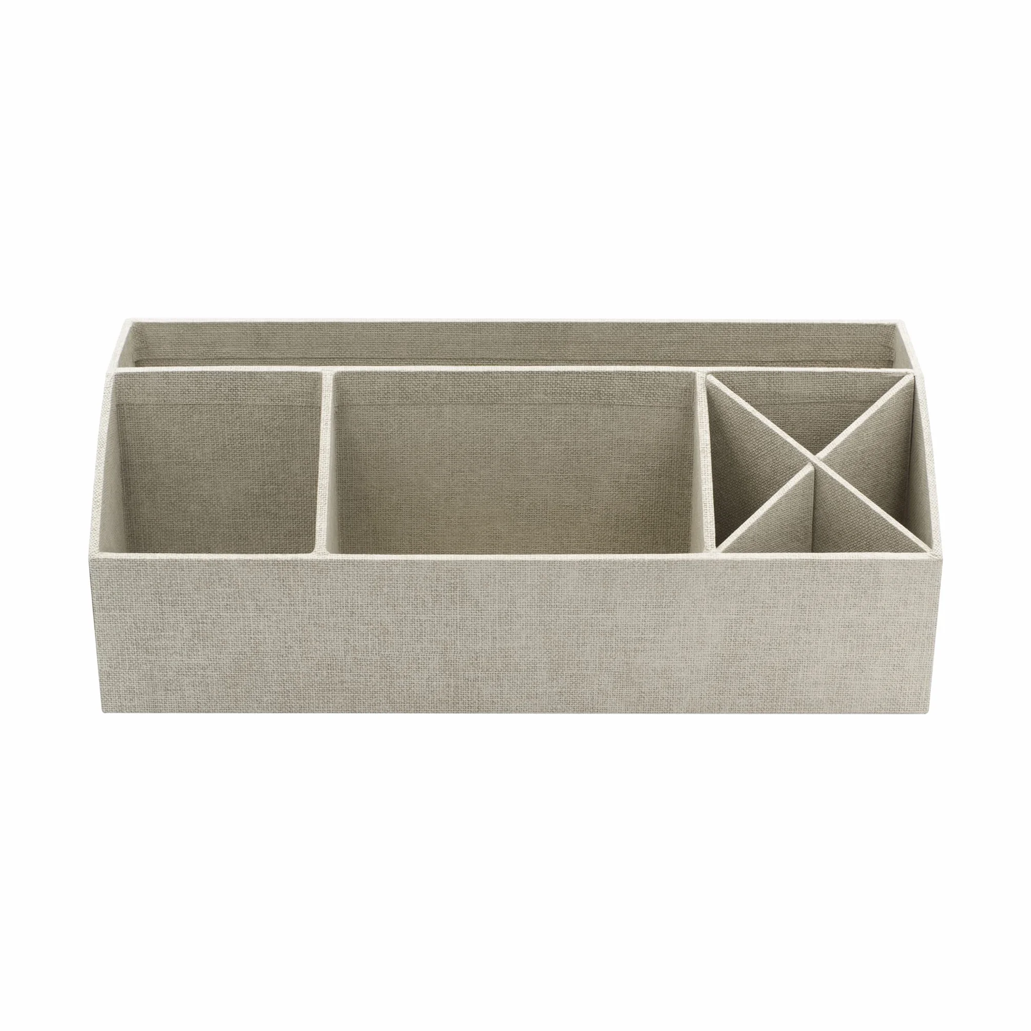 Bigso Box of Sweden Organizer na biurko z 4 przegródkami, do przechowywania notatek, spinaczy do papieru, długopisów itp. – uchwyt na długopisy z płyty pilśniowej i papieru o wyglądzie lnu, beżowy